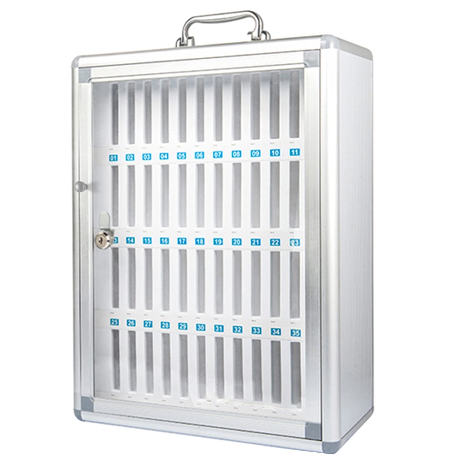 Aluminum Alloy Wall-Mounted Phone Storage Cabinet with Lock - Silver 48 Pocket Organizer for Cell Phones | Perfect for Schools, Offices & Homes - Secure Student & Staff Mobile Device Storage Solution
