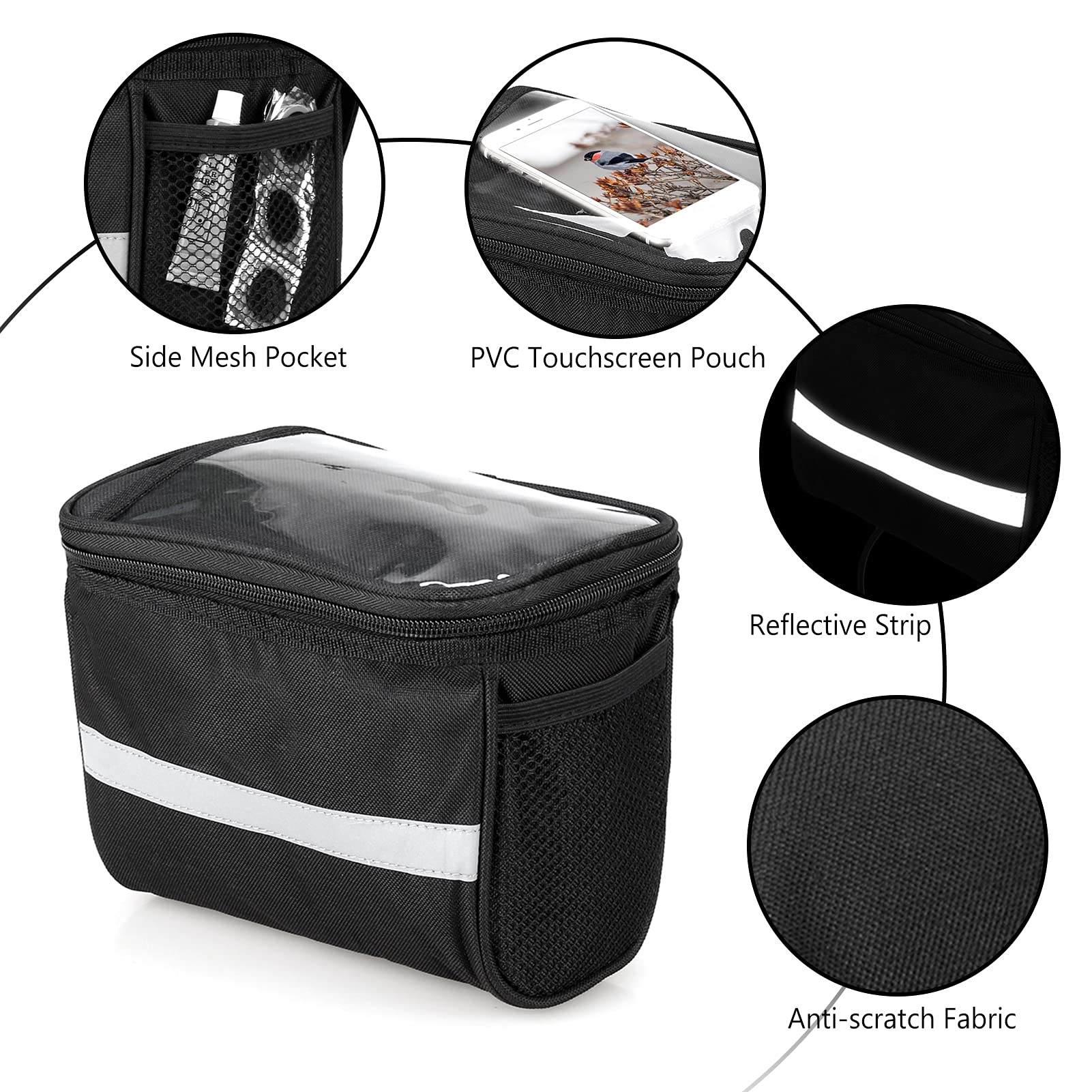 Lixada Reflective Bike Baskets Bag - Waterproof Handlebar & Frame Bicycle Bag for Commuting, Shopping & Outdoor Adventures - Perfect for Urban Cycling & Mountain Biking