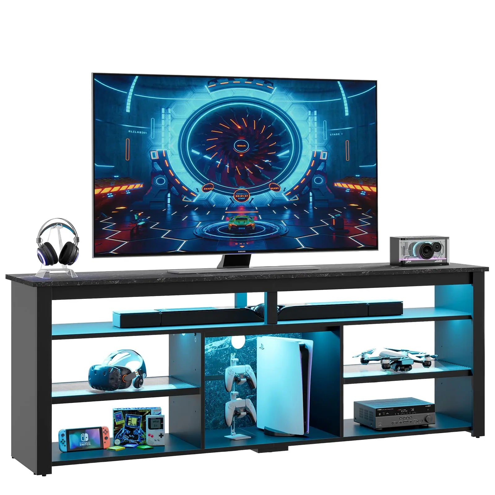 Bestier Tall LED TV Stand for 70/75/80 Inch TVs - Modern Entertainment Center with Storage Shelves - Perfect for Living Room, Bedroom & Home Theater Setup