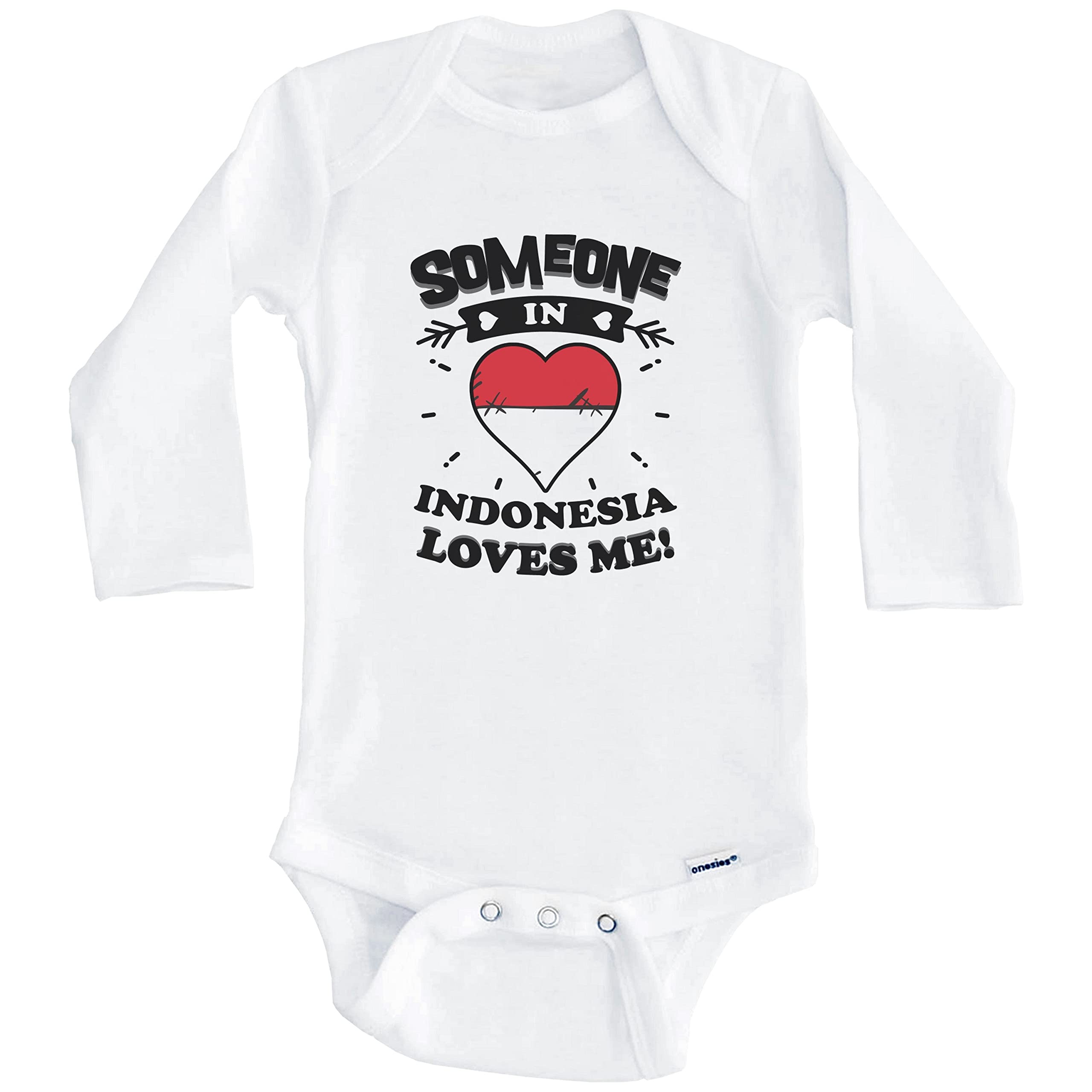 Indonesian Heart One Piece Baby Bodysuit - Long Sleeve Cute Infant Romper for Boys & Girls | Perfect for Family Photos, Holidays & Cultural Celebrations