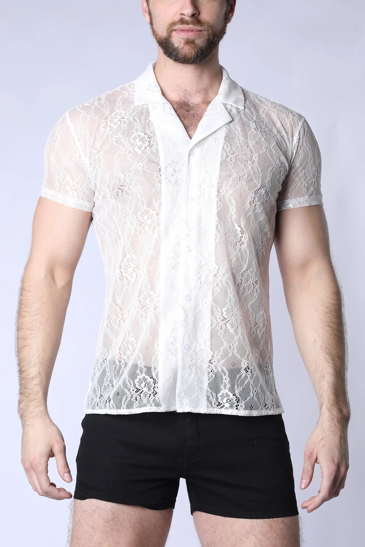 Timoteo Positano Women's White Lace Button Down Shirt - Elegant Blouse for Office, Date Night & Special Occasions