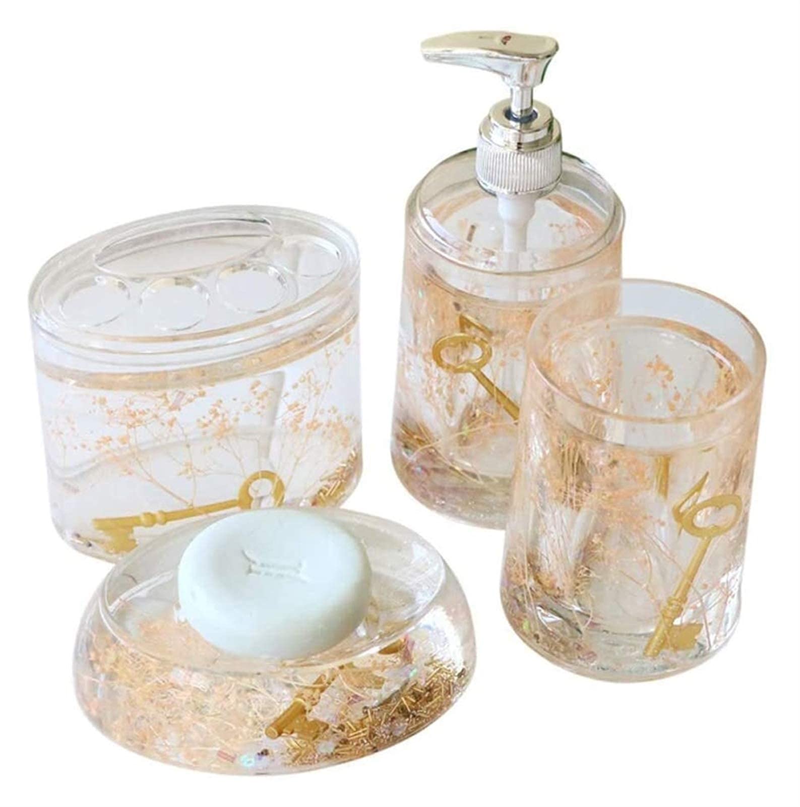Premium 4-Piece Acrylic Bathroom Set - Soap Dispenser, Toothbrush Holder, Cup & Soap Box - Thickened Hotel-Style Countertop Organizer for Home Decor & Bathroom Accessories - Perfect for Spa, Guest Bath & Luxury Hotel Style Vanity
