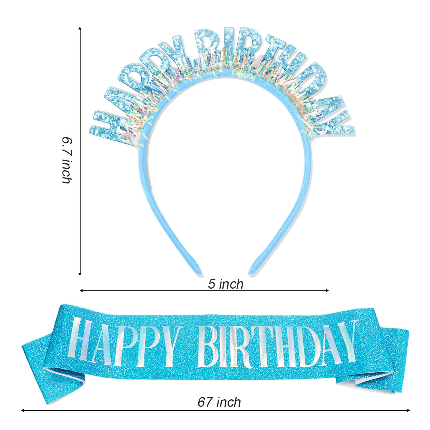 Aprince Birthday Headband & Tiara Set - Blue Birthday Crown & Sash for Women & Girls - Happy Birthday Party Decorations - Perfect for Birthday Celebrations, Photo Shoots & Special Occasions