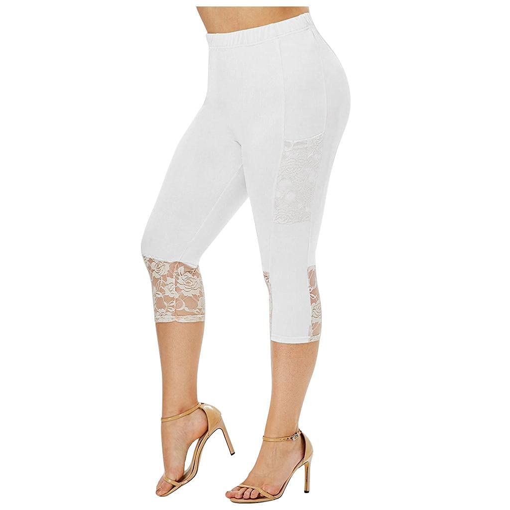 FUAIOKT High Waisted Yoga Pants for Women with Pockets - Capri Leggings with Lace Trim, Knee-Length Workout Pants for Yoga, Running & Gym - Perfect for Fitness, Lounge & Everyday Wear