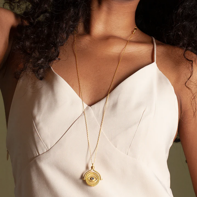 Gold Hamsa & Evil Eye Spinning Necklace - Protection Jewelry for Women, Spiritual Gift for Good Luck & Positive Energy | Perfect for Daily Wear, Meditation & Special Occasions