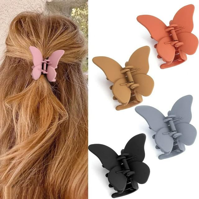 4 PCS Butterfly Hair Claw Clips for Women - 2.7 Inch Large Non-Slip Hair Clips for Thick Hair, Strong Hold Matte Finish Korean Style Hair Accessories - Perfect for Daily Use, Work, Parties and Special Occasions