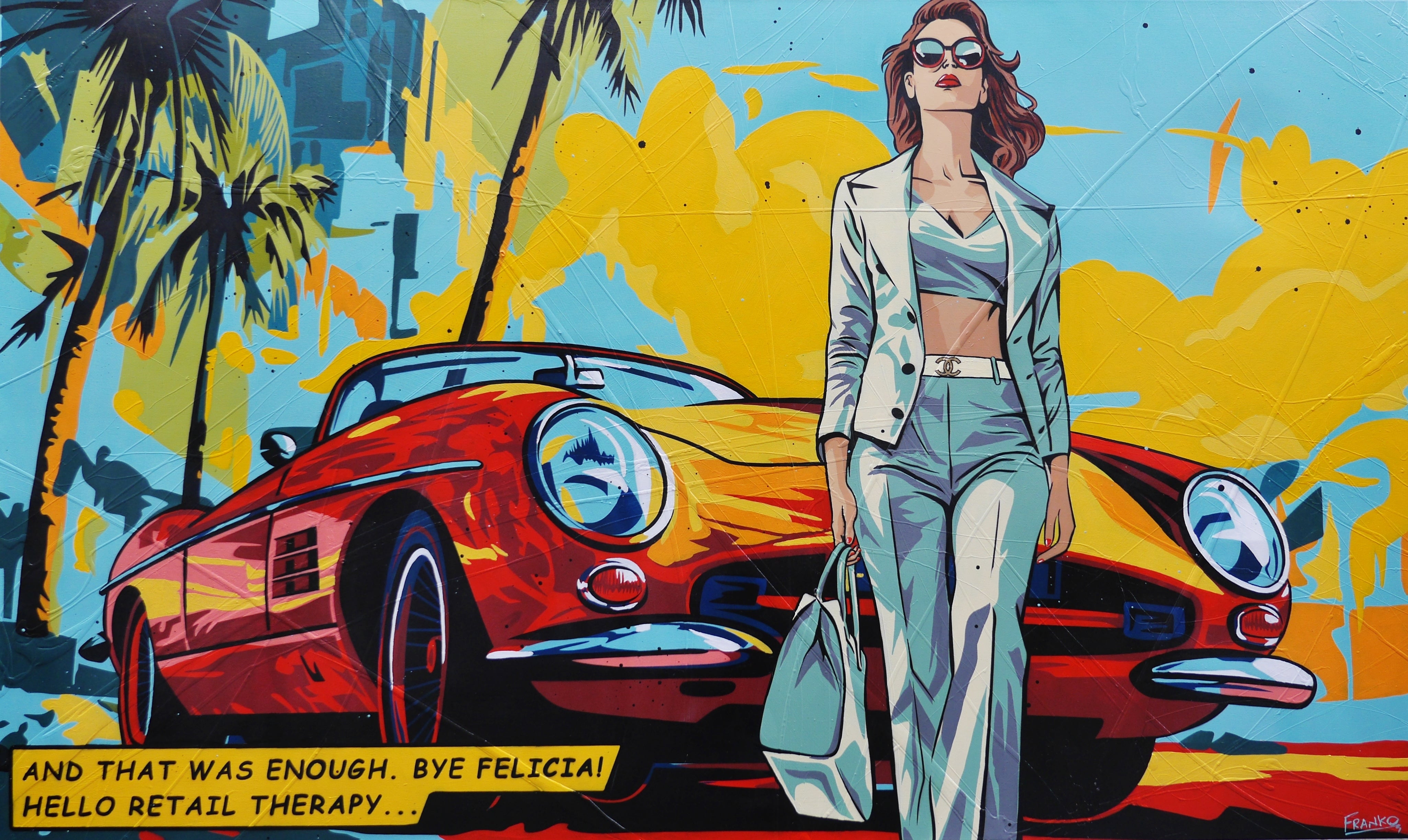 Bye Felicia 200cm x 120cm Textured Classic Pop Art Canvas - Large Modern Wall Decor for Living Room, Bedroom & Office - Unique Handmade Painting for Home & Commercial Spaces