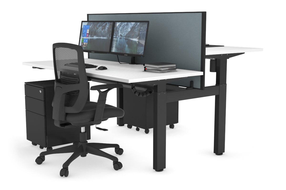 Adjustable 2-Person H Bench Workstation - Black Frame [1200L x 700W] - Perfect for Office, Workshop, or Home Use