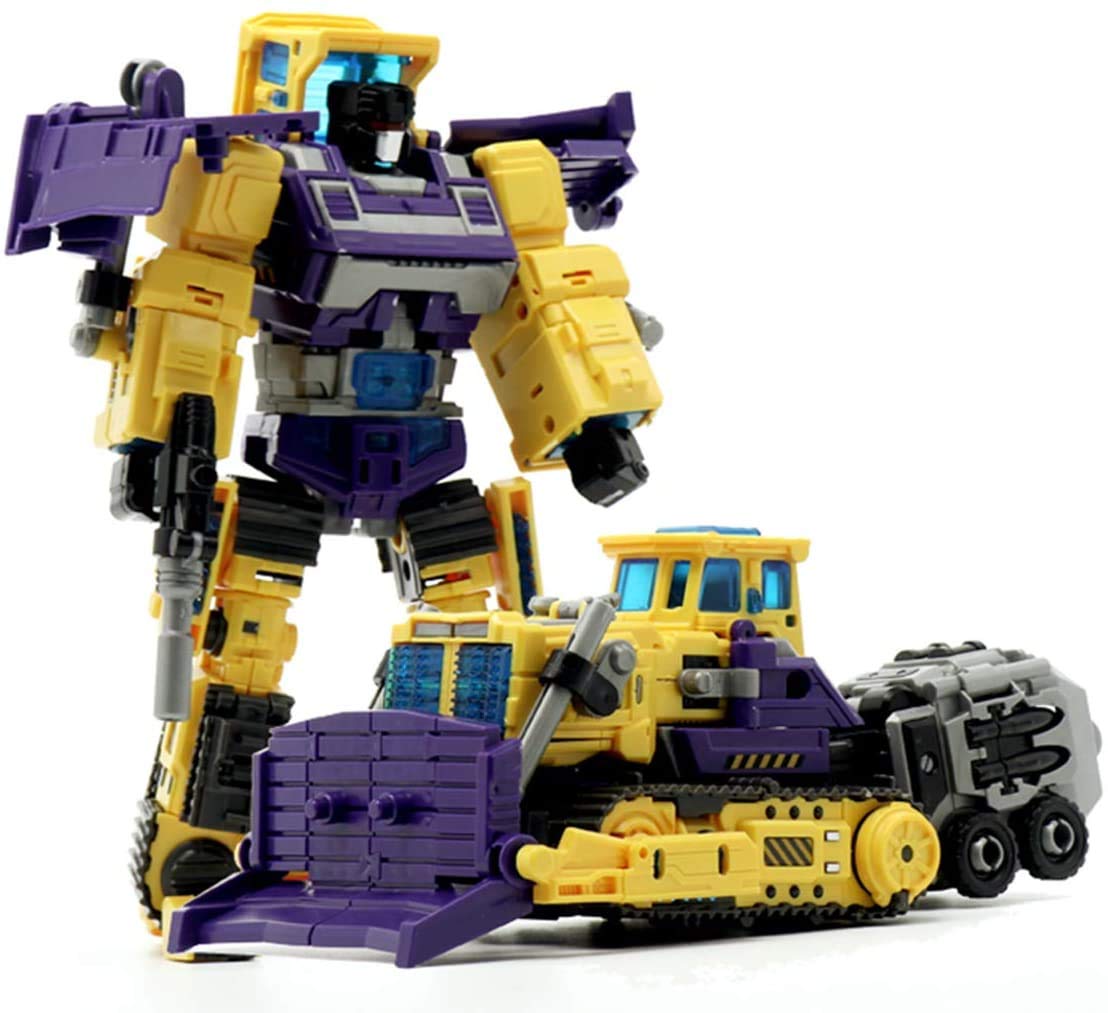 NBK Deformation Oversize 6-in-1 Combiner Robot Toy - Transformable Engineering Vehicle Action Figure Set (Devastator Style, Yellow) | STEM Learning Gift for Boys & Kids | Construction Play, Battle Scenes & Collectible Display