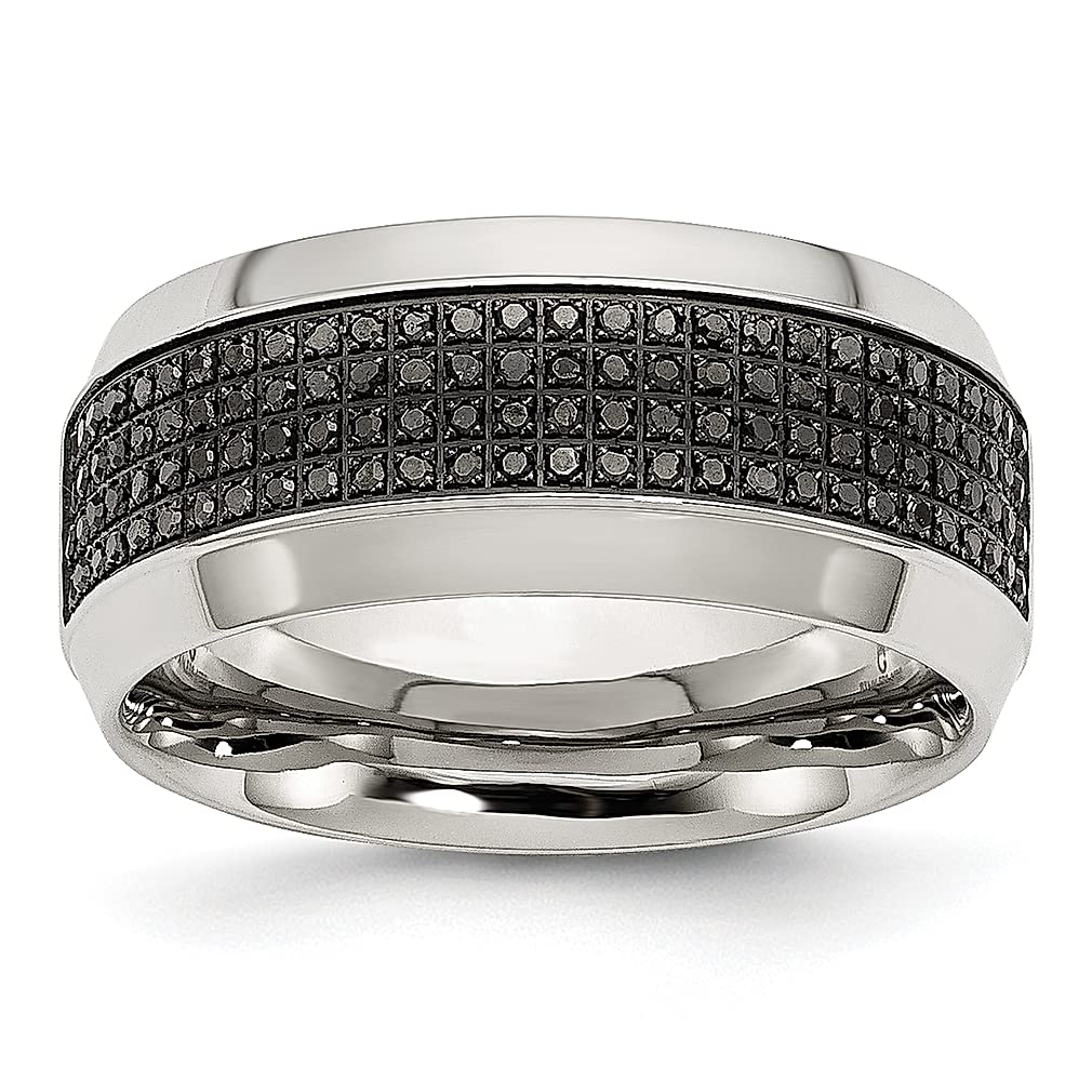 ICE CARATS 10mm Stainless Steel Black Diamond Wedding Ring Band - 1/3 Carat Fashion Jewelry for Women | Elegant Gift for Her, Anniversary & Engagement Ring | Perfect for Weddings, Proposals & Special Occasions