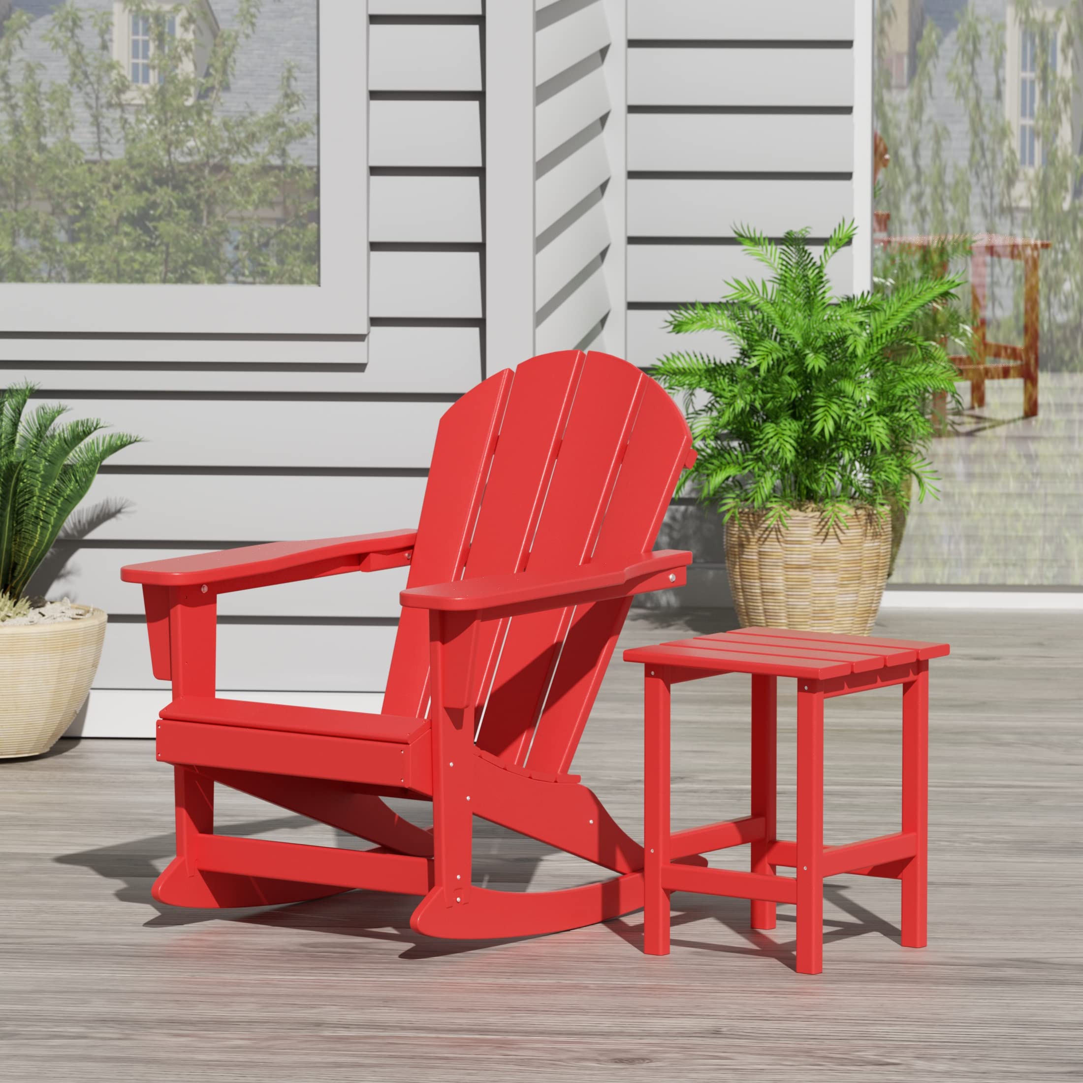 WestinTrends Malibu 2-Piece All-Weather Poly Lumber Outdoor Rocking Chair Set with Side Table - Durable Patio & Porch Adirondack Rockers in Red - Perfect for Backyard, Garden, and Poolside Relaxation
