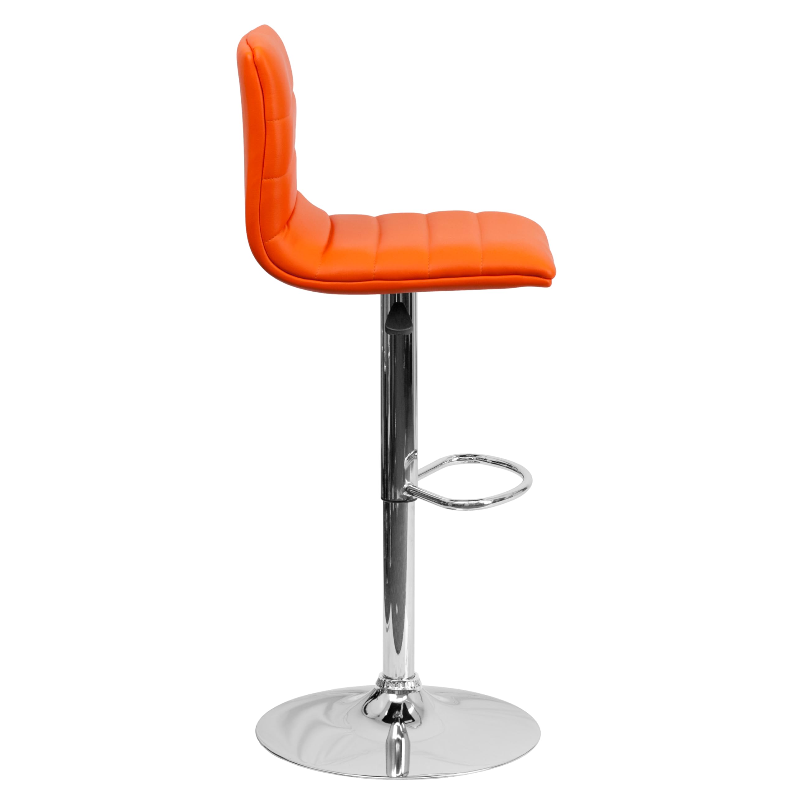 2 Pack Orange Vinyl Adjustable Height Bar Stools with Horizontal Stitch Back - Modern Kitchen Counter Stools for Dining Room, Breakfast Nook & Home Bar Decor