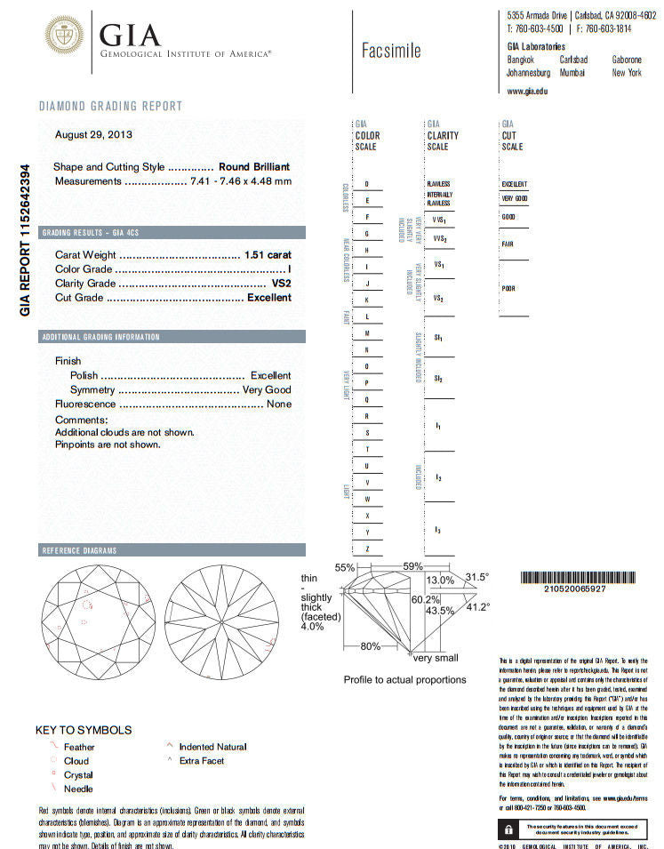 1.51ct GIA Certified Round Brilliant Diamond Engagement Ring with 0.30ct Baguette Side Stones in Platinum - Perfect for Proposals, Anniversaries & Special Occasions