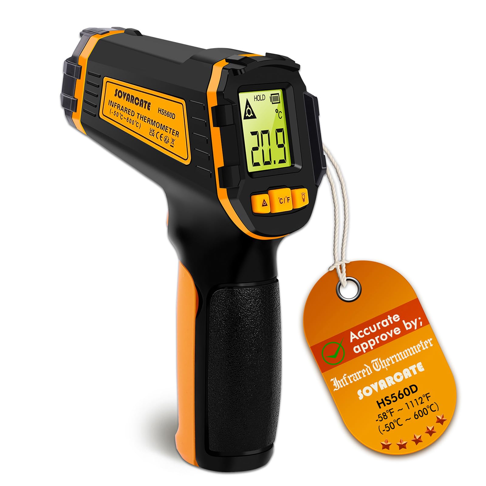Infrared Thermometer Gun -58°F to 1112°F (-50°C~600°C) Digital Laser Temperature Gun for Cooking, Grilling, HVAC, Automotive & Industrial Use | Perfect for Meat, Pizza Ovens, Candy Making, Engine Diagnostics & Refrigerator Maintenance