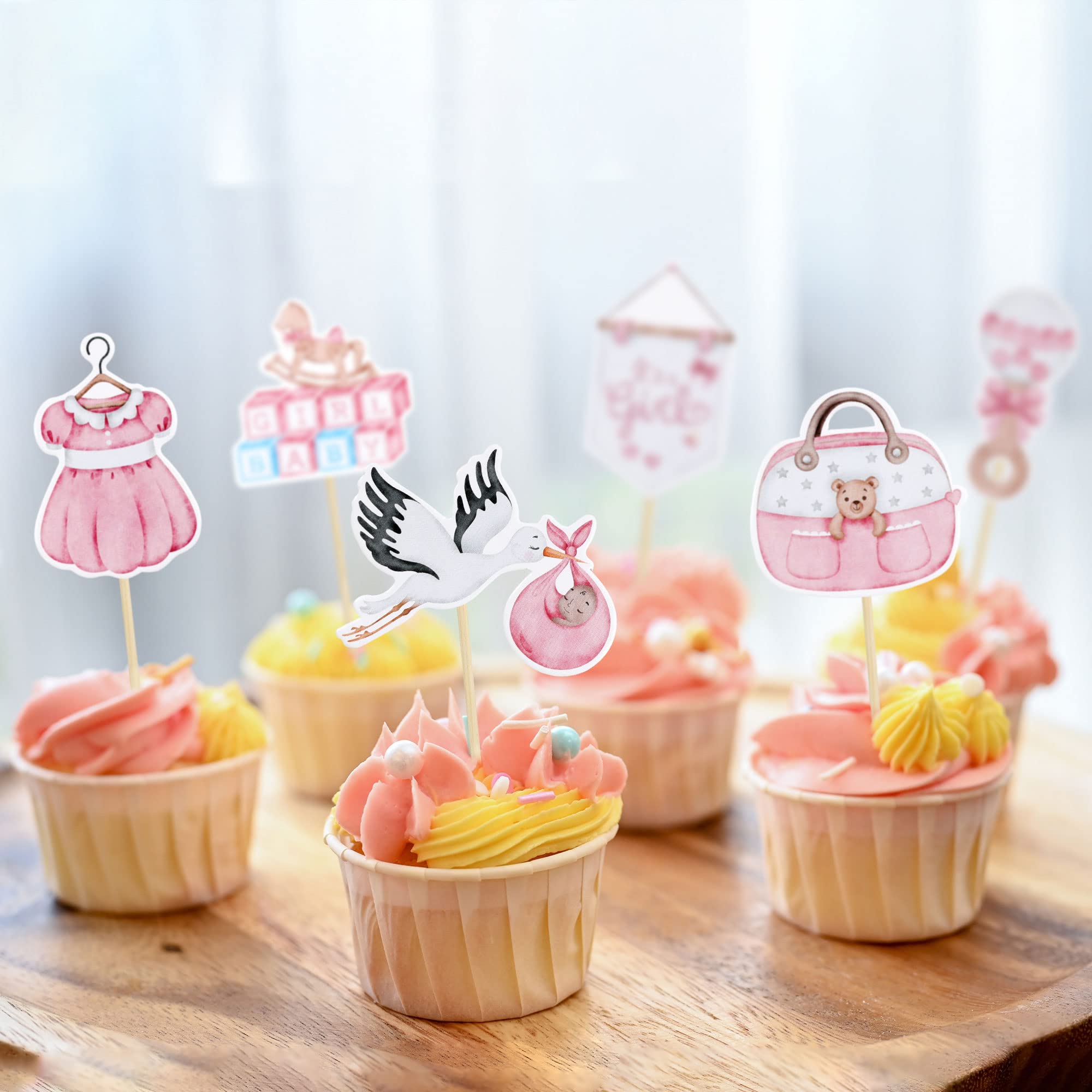 36Pcs Baby Shower Cupcake Toppers - Swan Pacifier Cloud Moon Star Decorations for Girls | Oh Baby It's a Girl Cake Decor | Pink Baby Shower & Birthday Party Supplies | Perfect for Baby Showers, Gender Reveals & 1st Birthday Parties