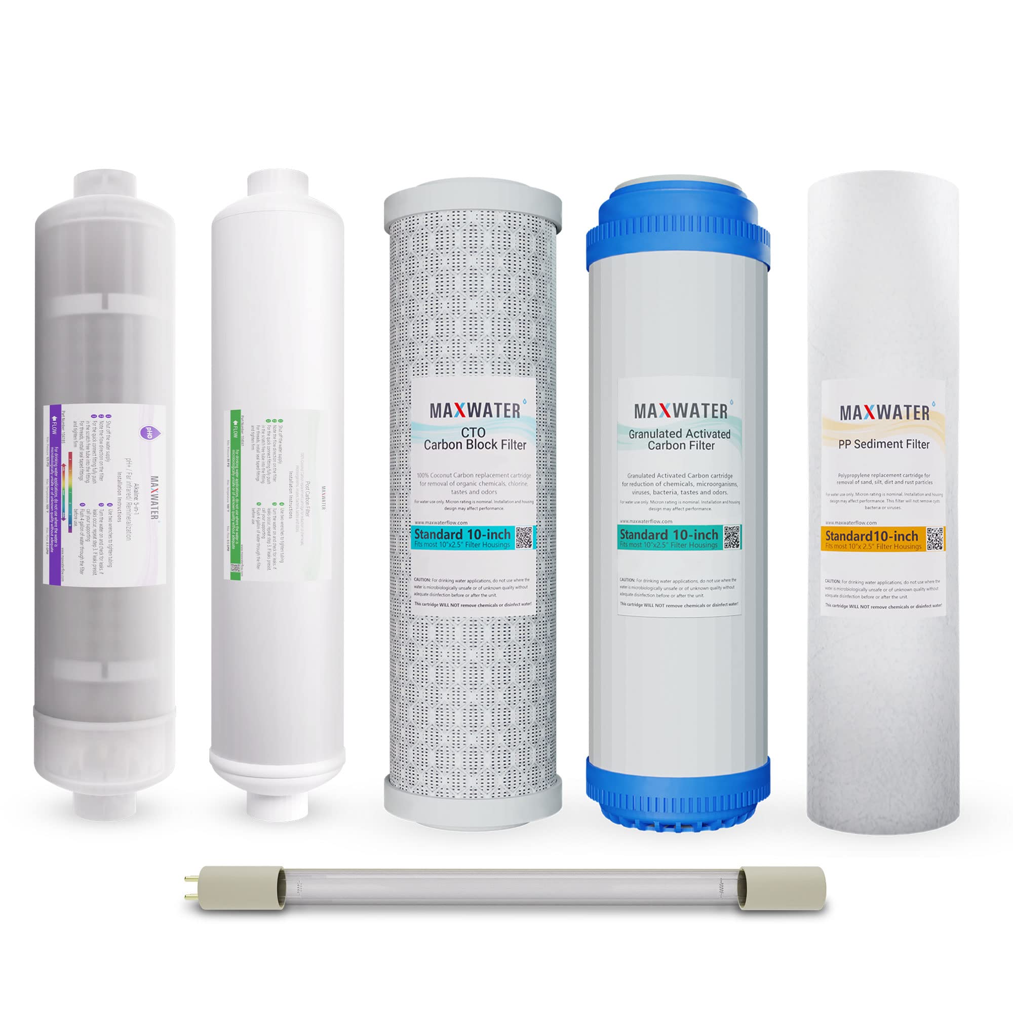 11 Stage Reverse Osmosis RO System Replacement Filter Set with Alkaline, Sediment, GAC Carbon, CTO, Inline Post-Carbon & 4-Pin UV for Clean Drinking Water at Home