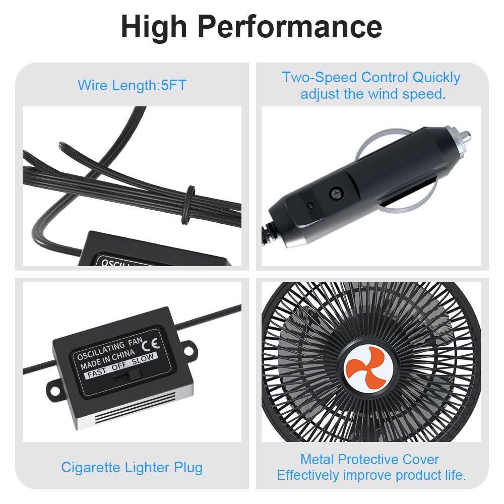 12V Car Fan with Cigarette Lighter Plug - 6