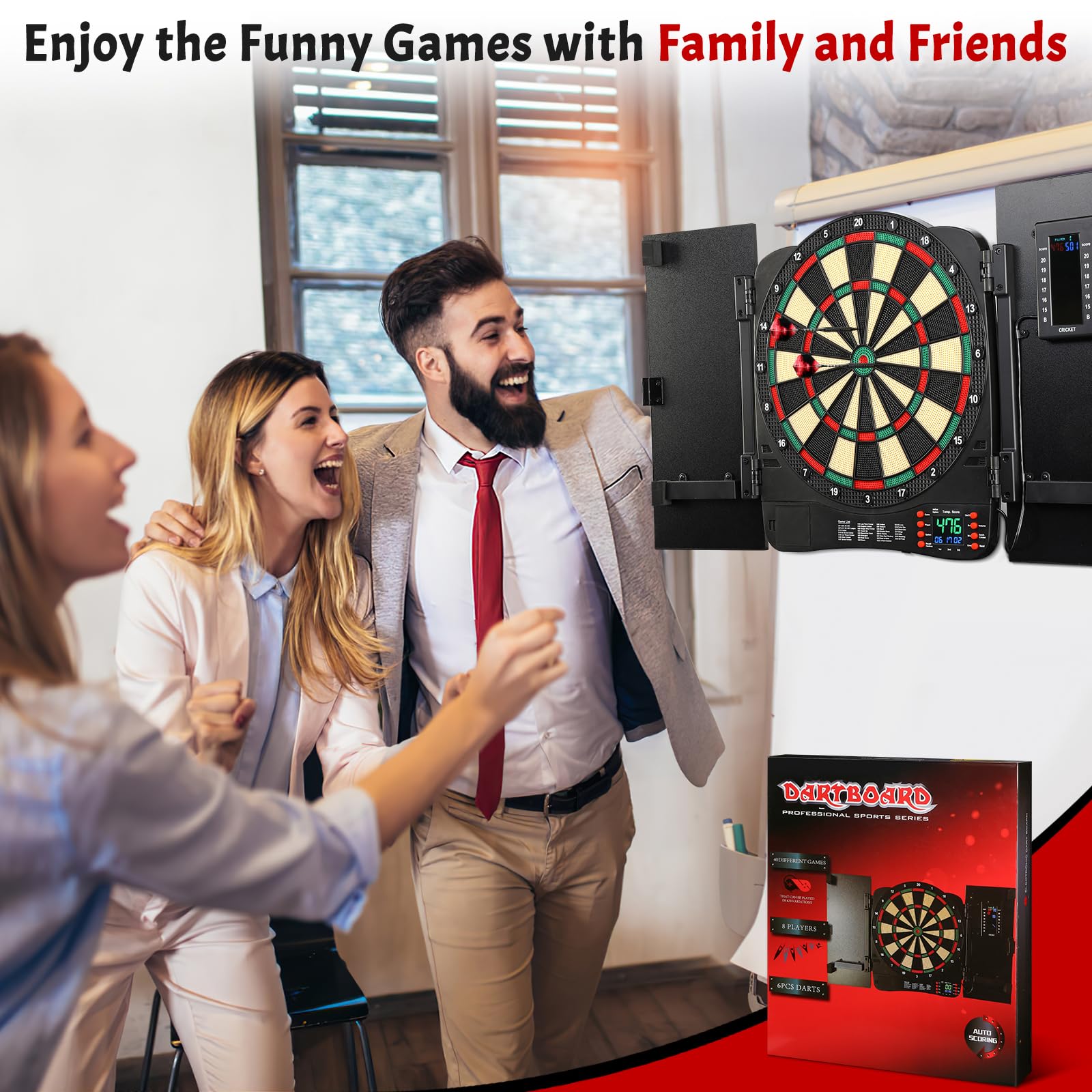 Electronic Dartboard Cabinet - Digital Soft Tip Dart Board Set with LED Scoreboard, 40 Games & 420 Variants, Includes 6 Darts & 100 Tips - Perfect for Home Game Rooms, Bars, and Family Entertainment