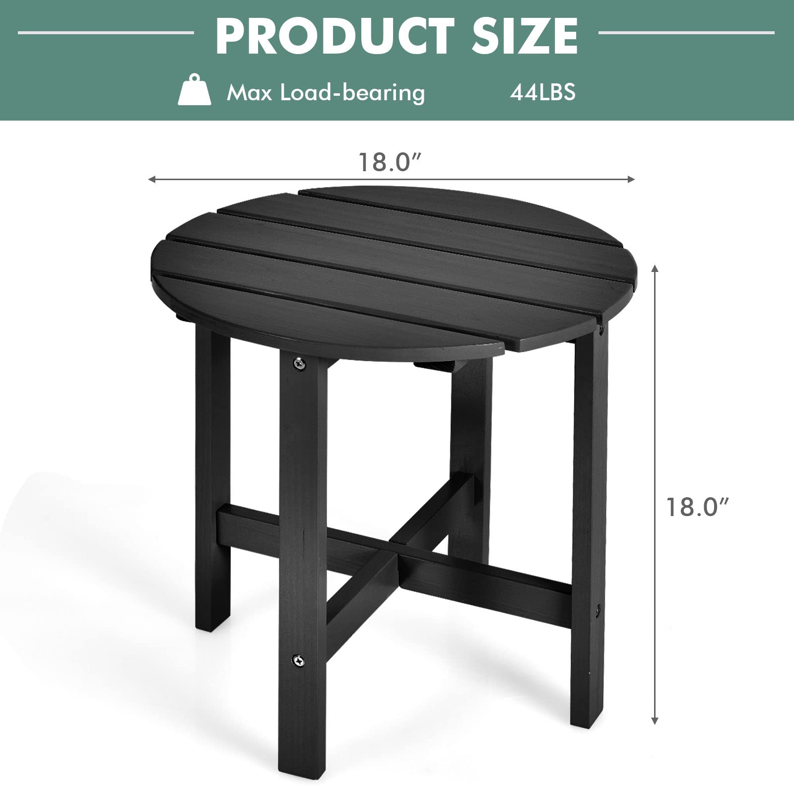 Tangkula 18 Inch Round Outdoor Side Table - Weather Resistant Adirondack End Table for Patio, Lawn, Garden, Balcony & Backyard - Perfect for Coffee, Drinks & Decor (Set of 2, Black)