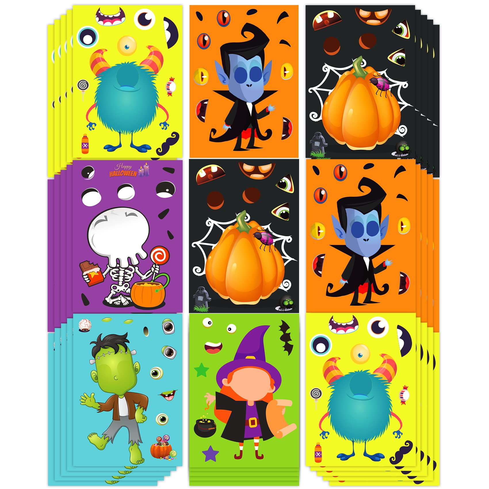 Funnlot Halloween Stickers 30PCS for Kids - DIY Jack-O-Lantern Face Stickers for Classroom & Party