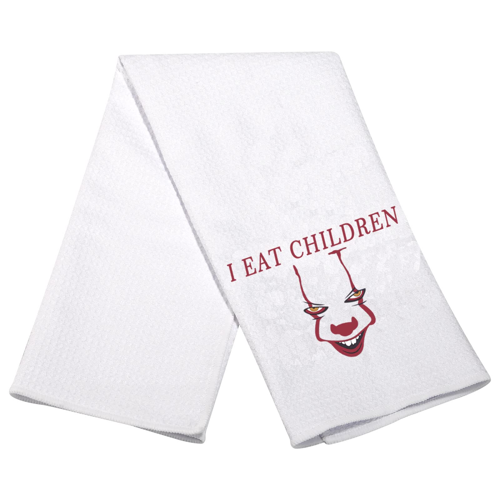 WZMPA Horror Movie Kitchen Towel - 'I Eat Children' Design, Waffle Weave Dish Towel for Movie Fans, Perfect Gift for Halloween Decor, Kitchen Accessories, and Horror Themed Parties