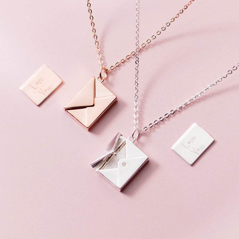 Personalized Sterling Silver Envelope Necklace for Women - Engraved Name Initial Pendant Jewelry Gift for Mom, Wife, Girlfriend - Perfect for Anniversaries, Birthdays & Valentine's Day