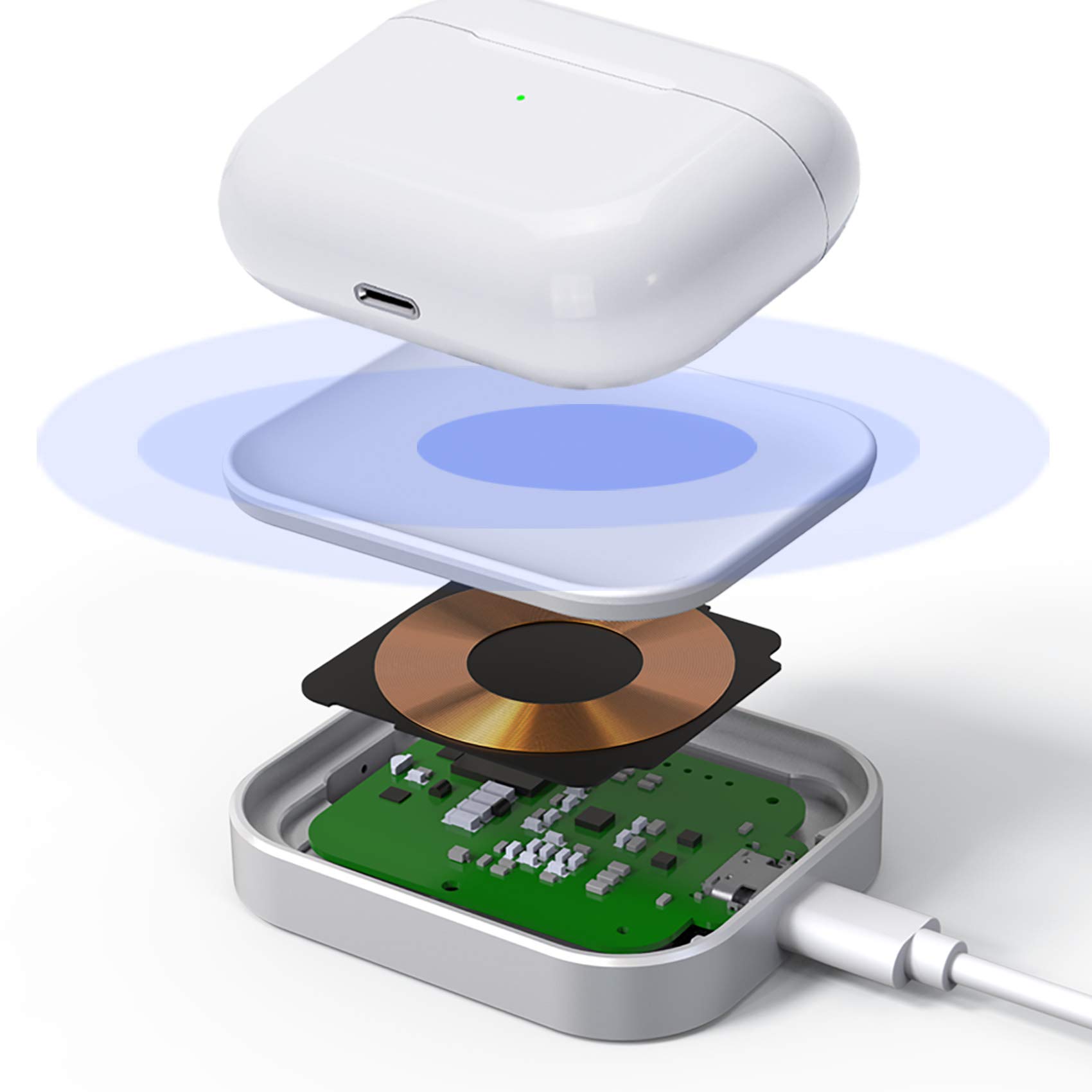 Wireless Charger for AirPods Pro 2nd Gen / AirPods 4 (ANC) / AirPods 3 / AirPods 2 - Fast Charging Station with LED Indicator (Silver & White) - Perfect for Home, Office & Travel Accessories