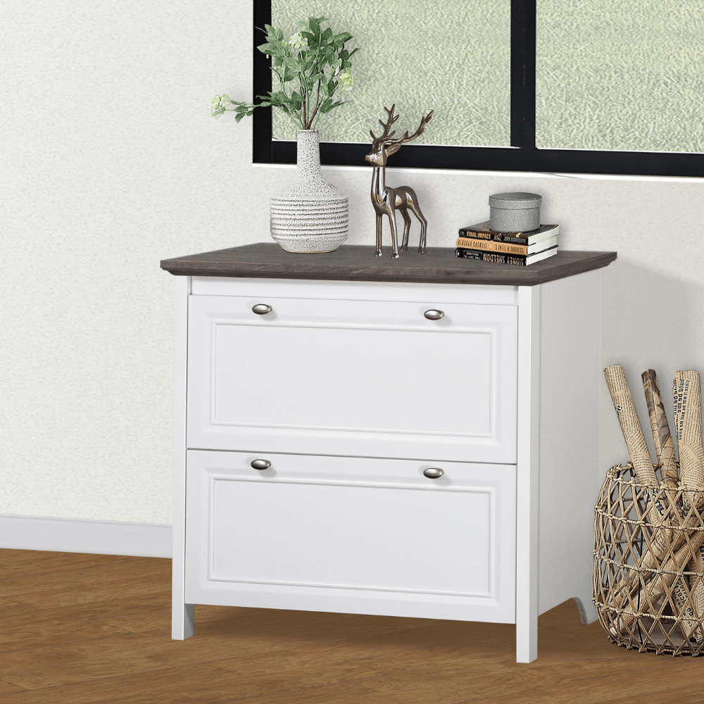 Beanca 2-Drawer Lateral File Cabinet - Office Storage Organizer, Grey Oak & White Finish - Perfect for Home Office, Small Business & Workspace Organization