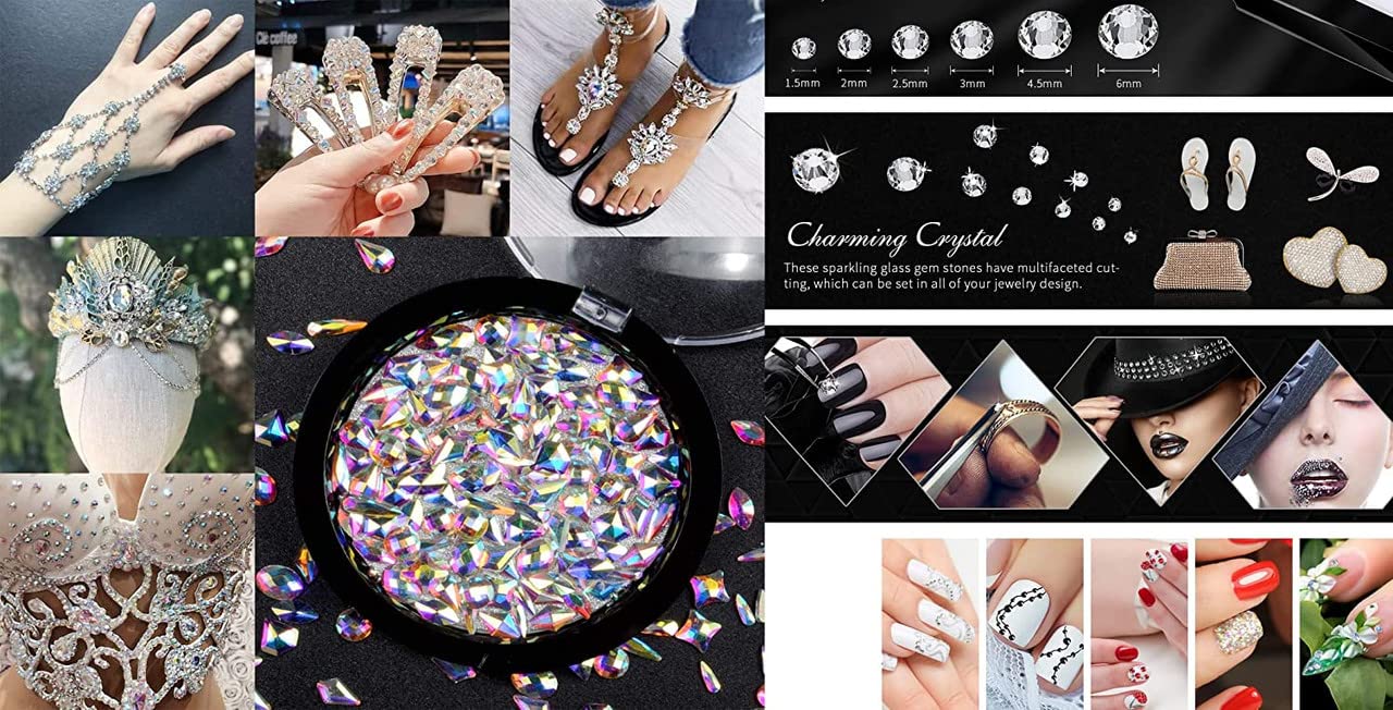 Premium 10-Piece Gold Claw Rhinestone Set - White AB Flatback Crystals with Metal Prong Setting for DIY Clothing Embellishment, Sewing Crafts, and Fashion Accessories | Perfect for Dresses, Jackets, and Handmade Jewelry