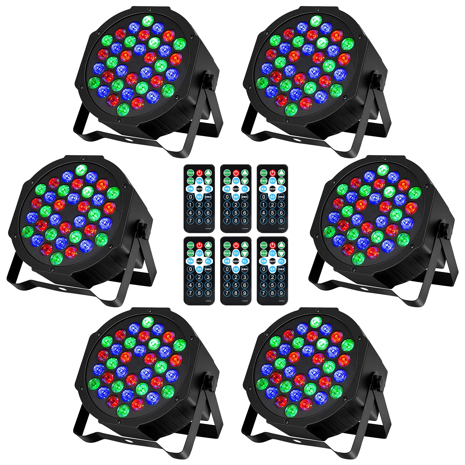 Litake 36 LED Stage Lights - DMX & Remote Controlled DJ Par Lights with Sound Activation | Perfect for Wedding Dance Floors, Live Shows & Party Lighting (6-Pack)