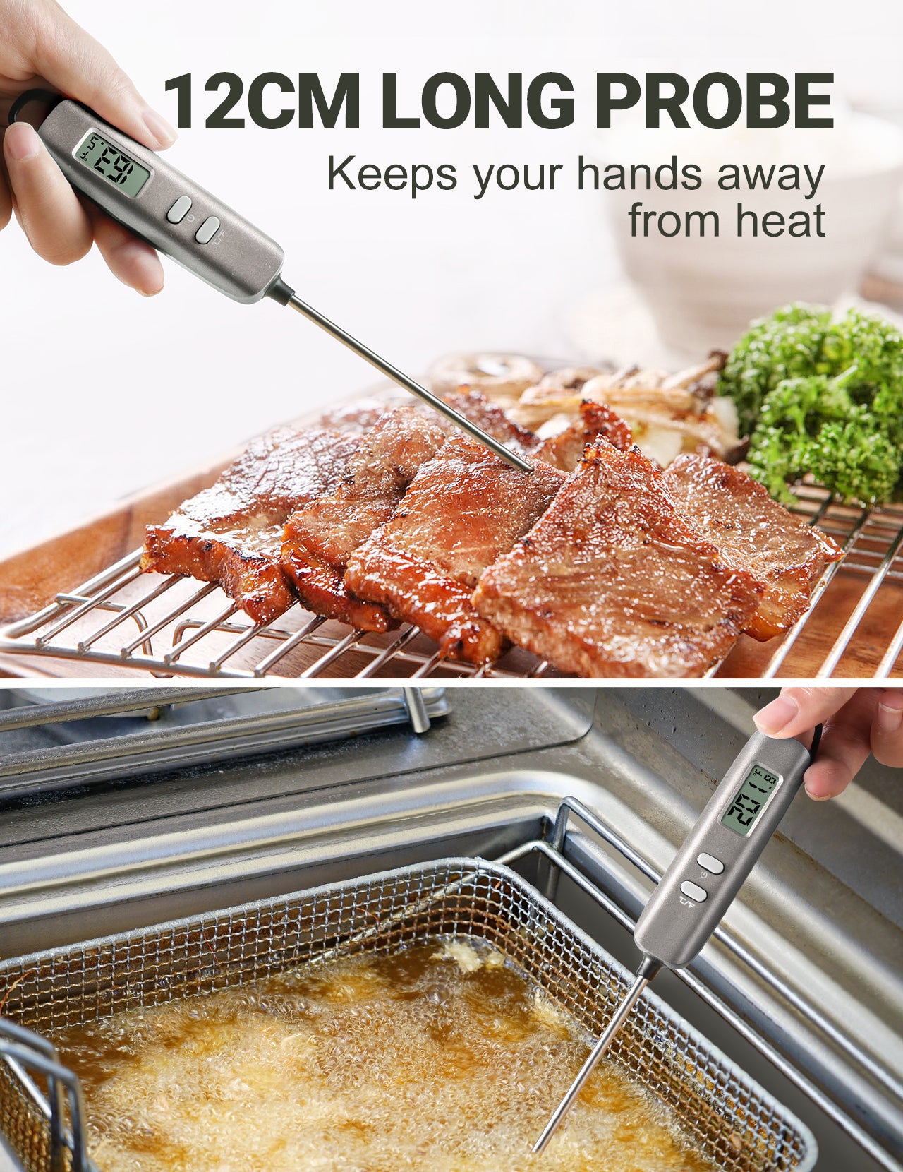Digital Meat Thermometer - Instant Read Food Thermometer for Grilling, BBQ, Cooking & Baking - Accurate Kitchen Thermometer with Backlit LCD Display