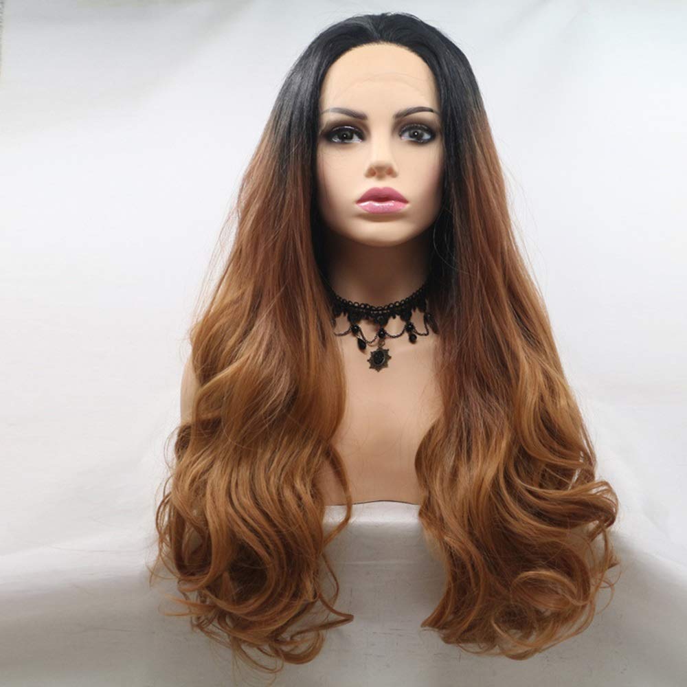 Luxury Synthetic Lace Front Wigs for Women - Long Wavy Curly Hair with Gradient Color, Heat Resistant Silk Fiber - Perfect for Cosplay, Daily Wear & Special Occasions