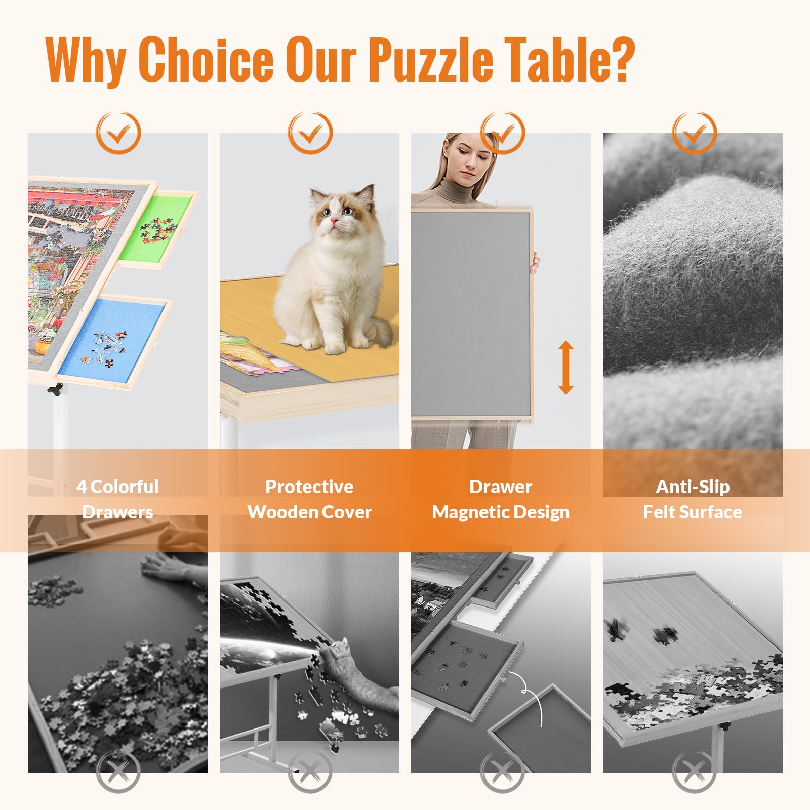 Adjustable Height Tiltable Puzzle Table with Drawers & Legs - 1500 Piece Capacity Portable Jigsaw Board for Adults & Seniors - Perfect for Mother's Day Gifts, Family Game Nights & Relaxing Hobbies