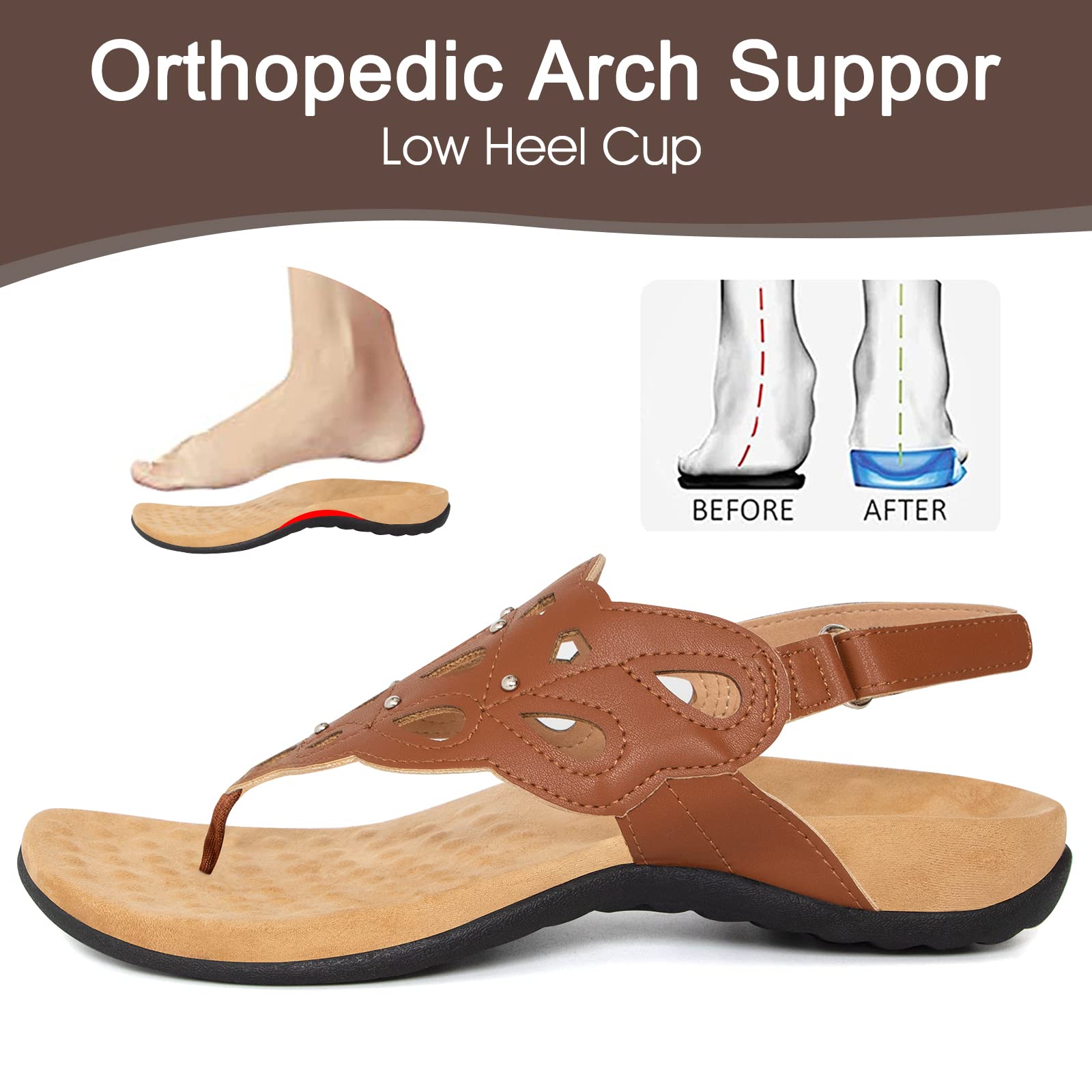 Athlefit Women's Arch Support Orthotic Sandals - Comfortable Walking Sandals with Orthopedic Thong Design for Plantar Fasciitis Relief - Perfect for Beach, Pool, and Summer Outdoor Activities