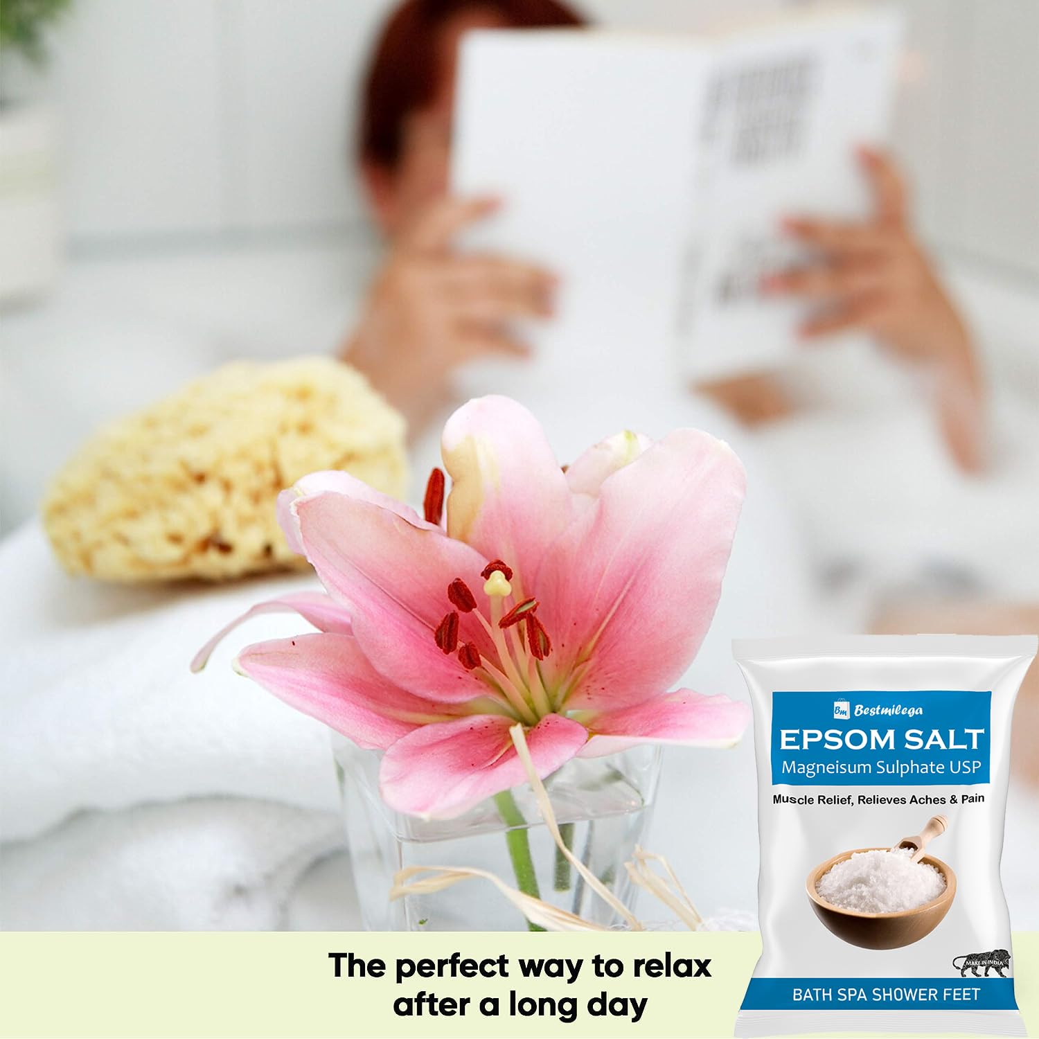 Premium MILEGA Epsom Salt for Pain Relief - Muscle & Foot Soak, 2Kg Bath Crystals for Relaxation, Stress Relief & Soreness Recovery | Perfect for Post-Workout Recovery, Spa Treatments & Home Relaxation
