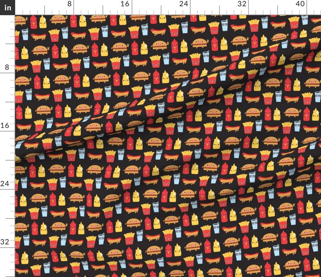 Cute Hamburger French Fries Food Soda Kawaii Faces Printed Cotton Fabric - Spoonflower Petal Signature Cotton Fat Quarter for Sewing, Quilting, Apparel & Crafts - Perfect for DIY Home Decor, Baby Clothes & Kawaii Fashion Accessories