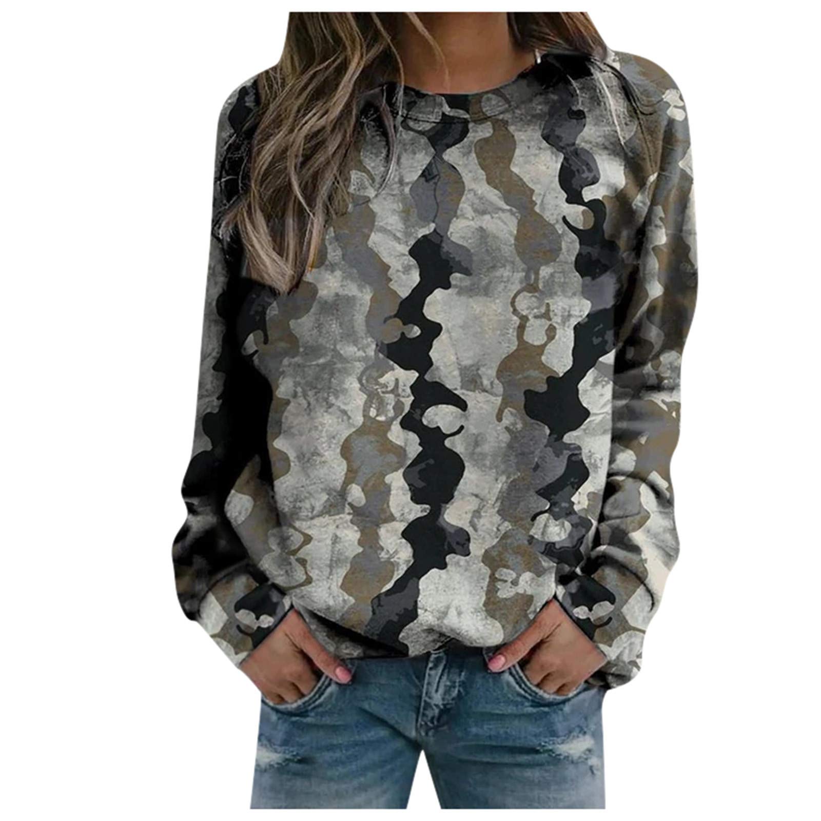 Women's Plus Size Vintage Long Sleeve Sweatshirt - Casual Pullover T-Shirt for Women | Cozy Fall Winter Layering, Lounge Wear & Everyday Outfits