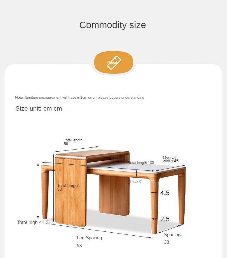 Modern Pine Solid Wood Coffee Table with Rock Plate Design - Stylish and Durable Living Room Furniture for Home Decor