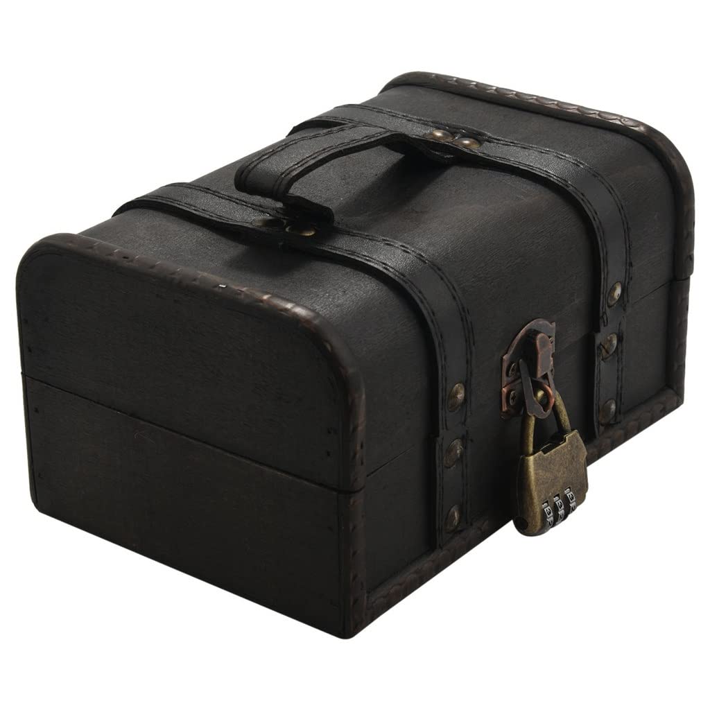 Vintage Wooden Treasure Chest - Antique Style Storage Box for Jewelry, Wardrobe & Trinkets | Password Lock Organizer | Perfect for Home Decor, Gift Giving & DIY Craft Storage