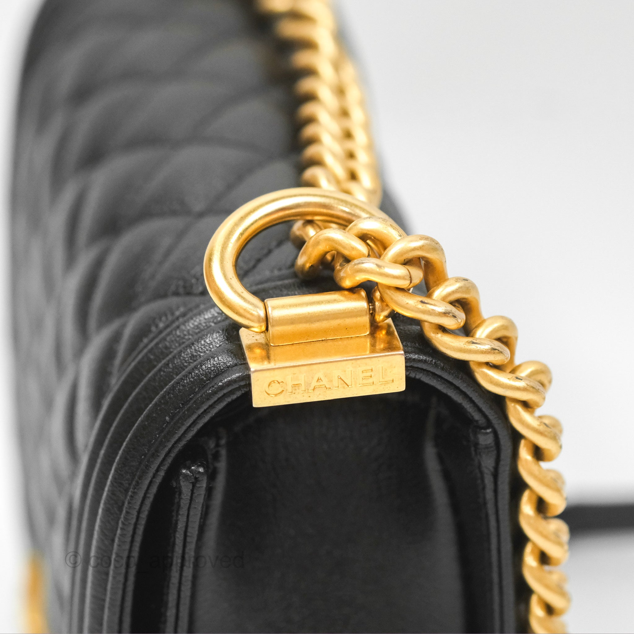 Chanel Boy Messenger Bag Black Caviar Leather with Aged Gold Hardware - Luxury Crossbody Bag for Women, Perfect for Work, Travel & Evening Events