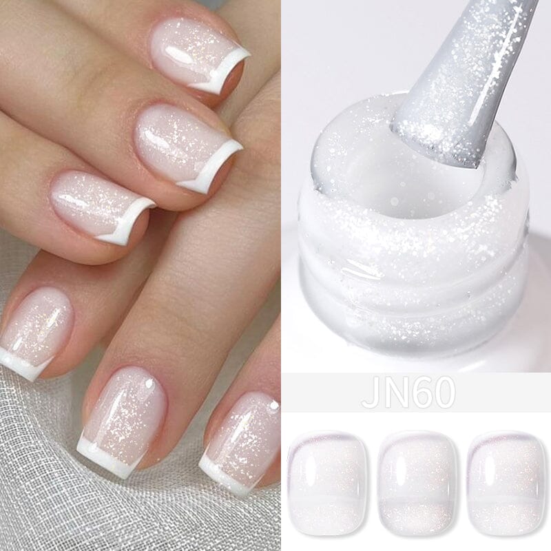 Milky White Glitter Jelly Nude Gel Polish JN60 10ml - Long Lasting Nail Polish for Manicure, Pedicure & Nail Art - Perfect for Parties, Weddings & Special Occasions
