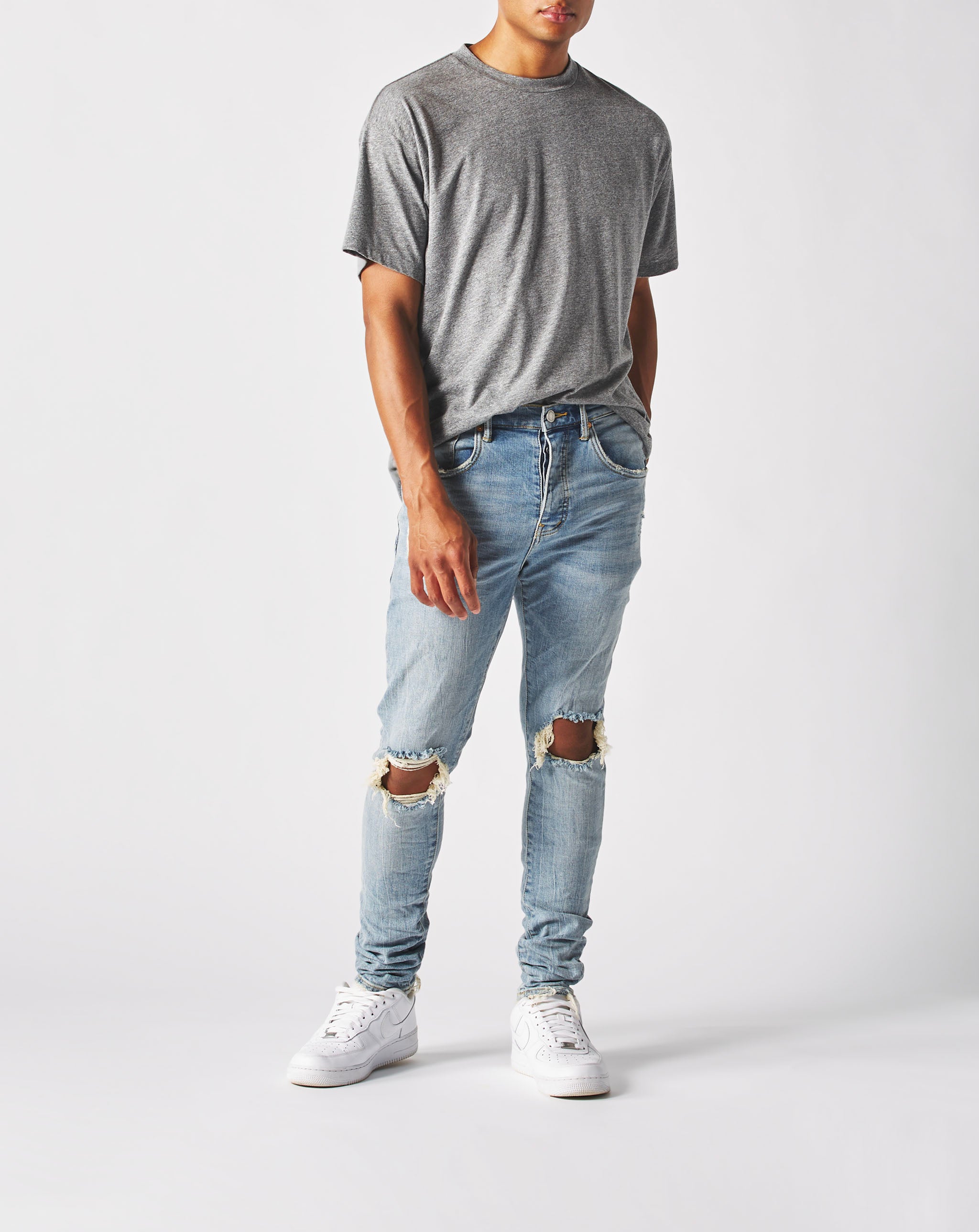 Light Indigo Blowout Jeans for Women - High Waist Distressed Skinny Jeans with Ripped Details | Perfect for Casual Outfits, Streetwear & Everyday Wear