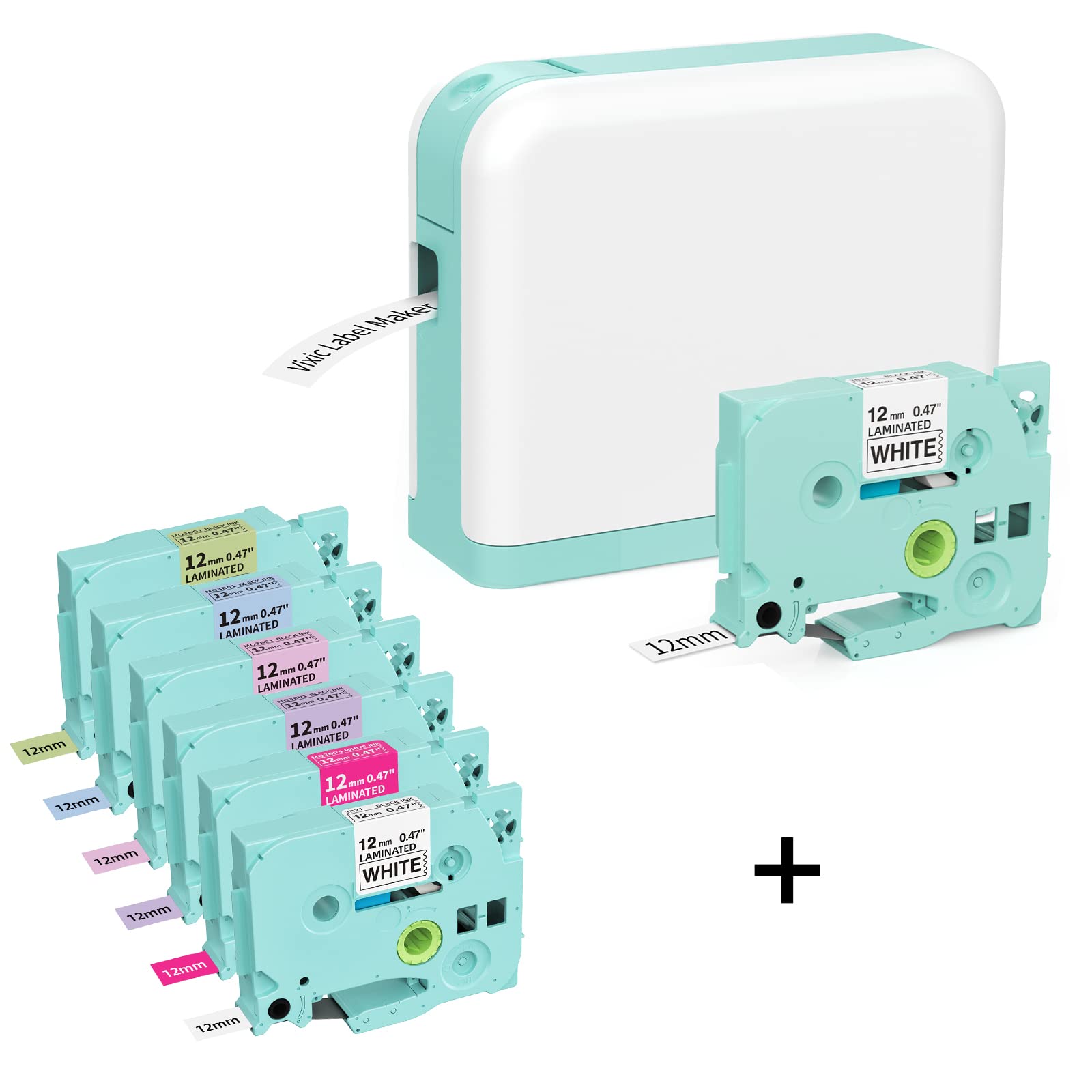 Vixic P3200 Portable Bluetooth Label Maker Machine with 6 Color Tape Bundle - 12mm (1/2