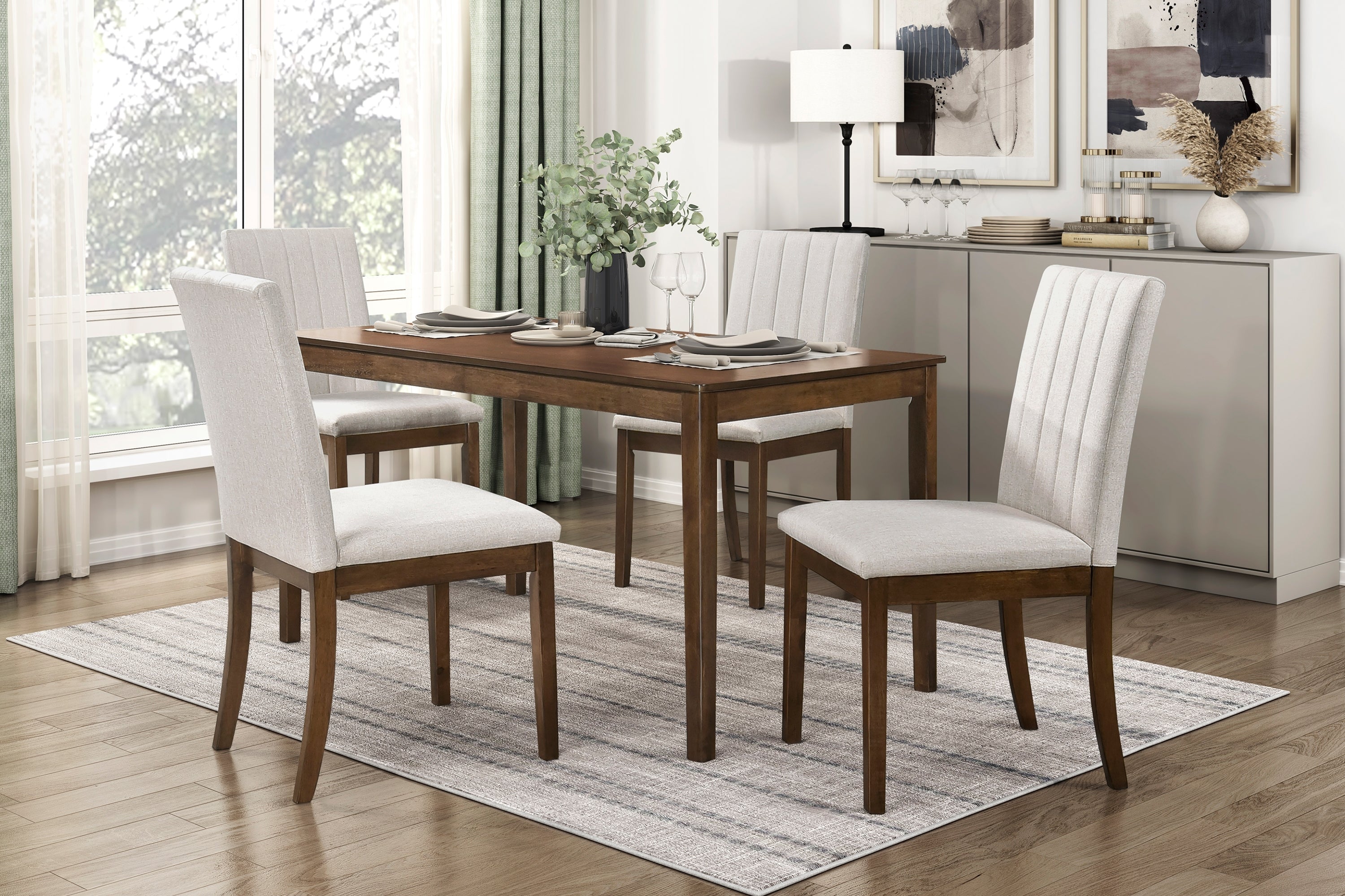 Modern Brown Fabric Upholstered Dining Chairs Set of 2 - Wooden Frame Kitchen & Dining Room Furniture for Home, Restaurant, and Office Use