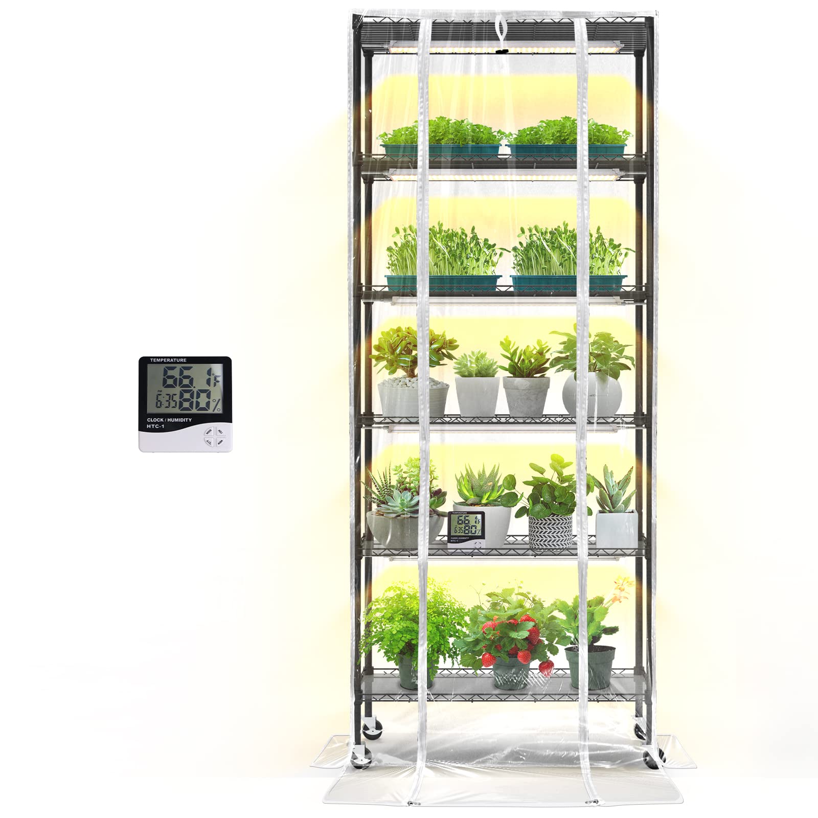 6 Tier Plant Stand with 150W LED Grow Light - Indoor Greenhouse Shelf with Thermometer & Cover, Perfect for Seed Starting & Plant Growth (29.5