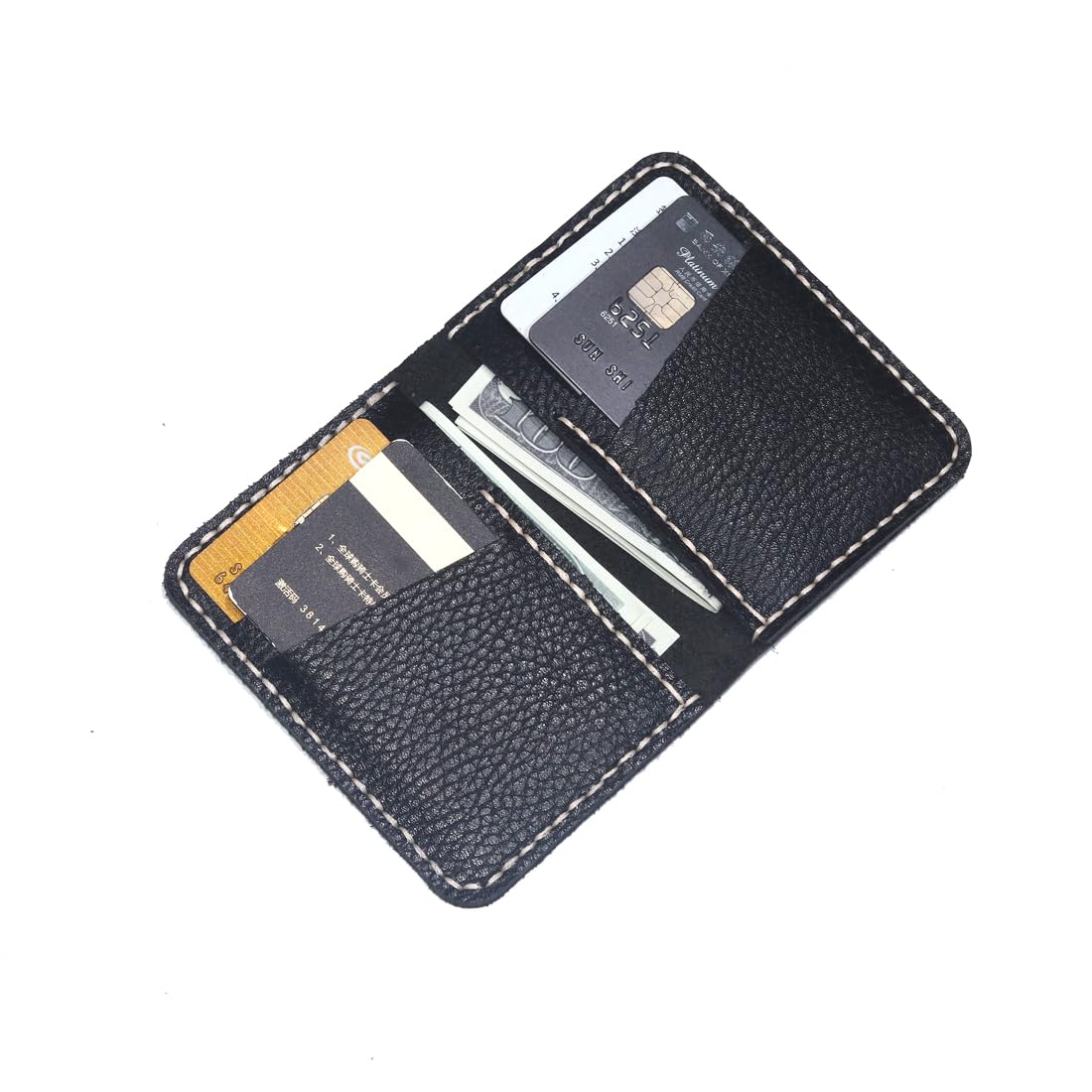 Handmade Leather Card Holder Wallet - Large Capacity Multi-Slot Folding Slim Wallet for Men & Women (Black) | Perfect for Business, Travel & Everyday Use