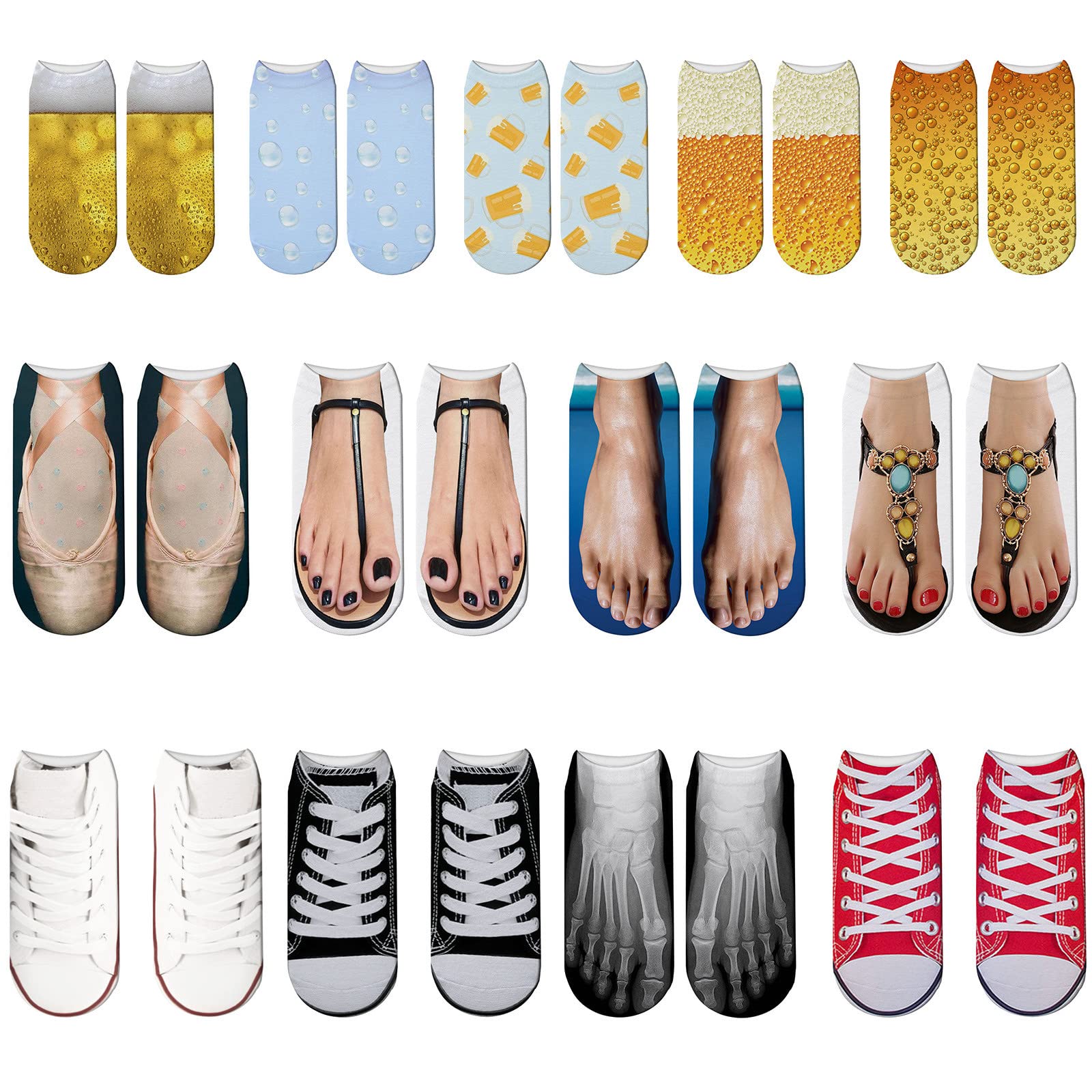 TUNUSKAT Unisex 3D Pattern Funny No Show Socks for Women & Men - Novelty Birthday Gifts, Comfortable Casual Wear for Daily Use, Sports, and Gift Giving