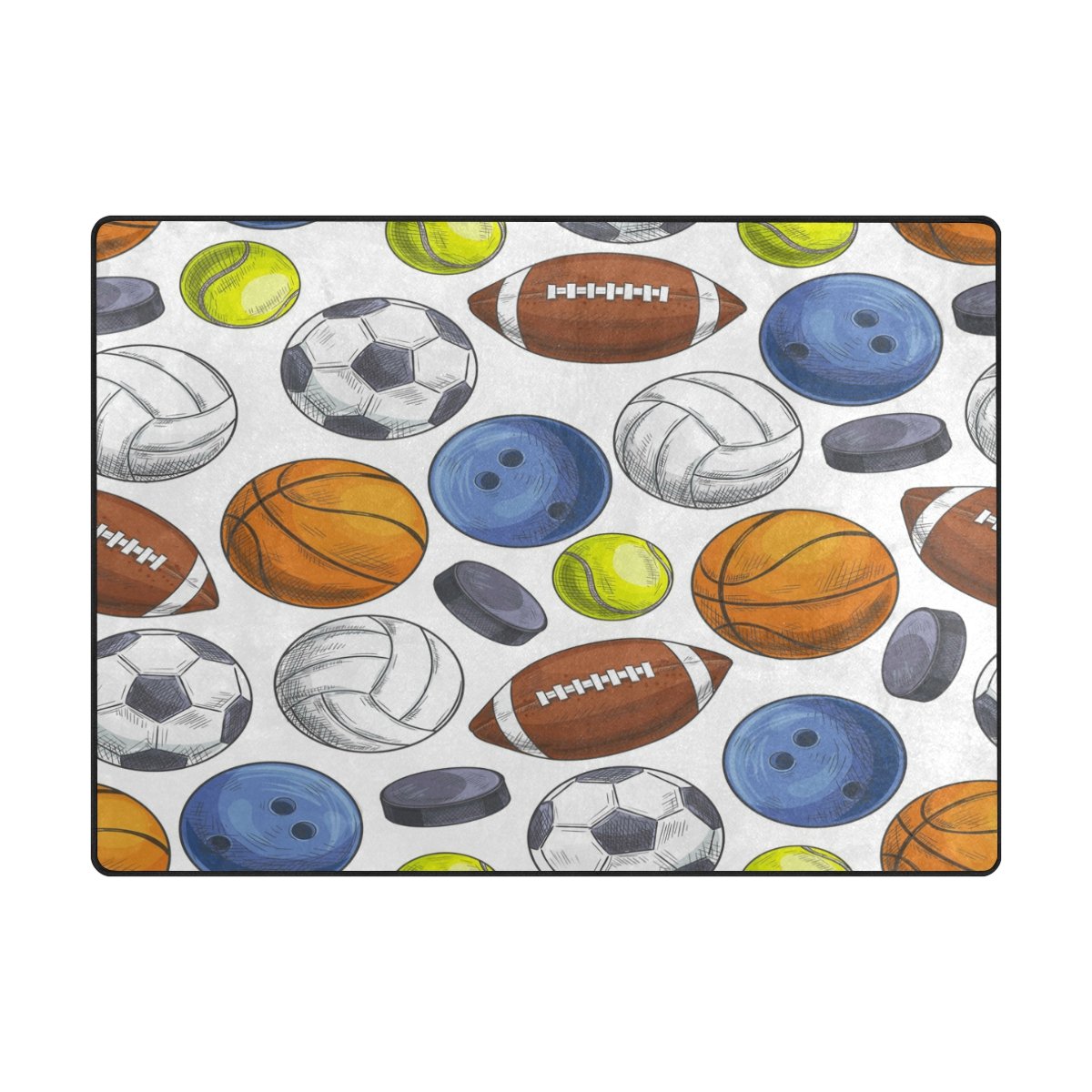 ALAZA Modern Geometric Sports Rug - Tennis, Basketball & Soccer Design - 5'3