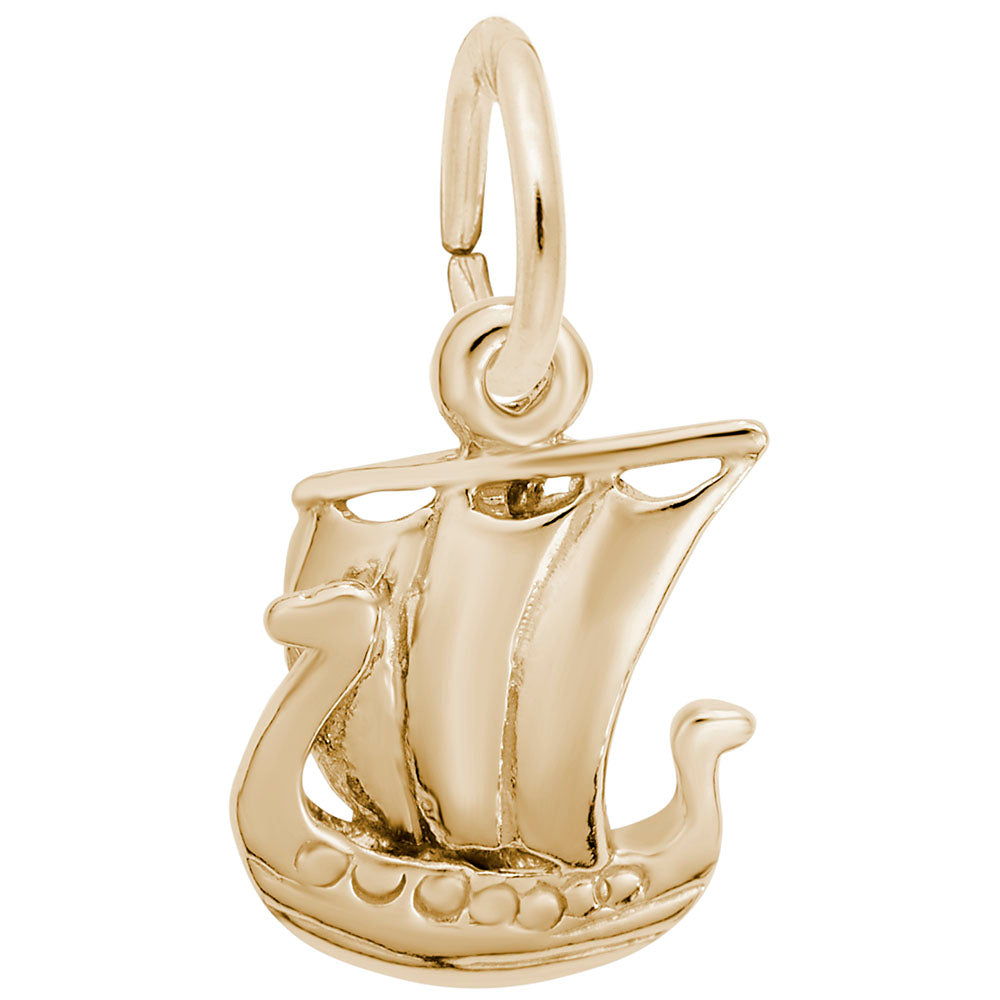 14K Yellow Gold Viking Ship Charm Pendant Necklace - Norse Mythology Jewelry for Men & Women - Perfect for Viking Lovers, Gifts & Everyday Wear