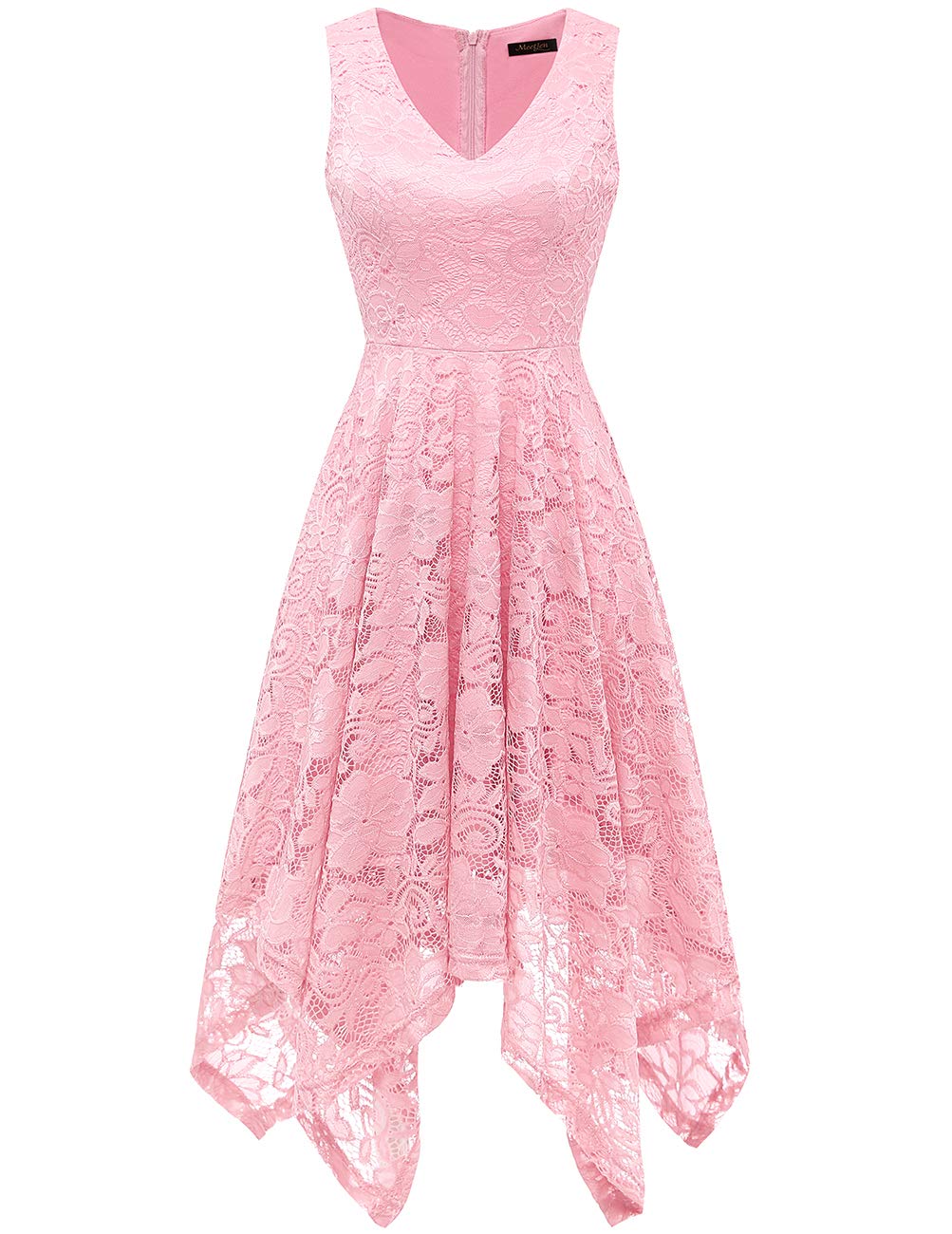 Vintage Floral Lace Dress for Women - Elegant Asymmetrical Cocktail Swing Dress with Handkerchief Hem | Perfect for Formal Events, Weddings & Evening Parties